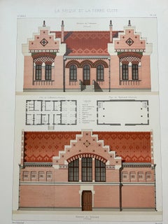 La Brique Architectural Print – Pharmacy & Gymnasium by Charles Chipiez, c.1900