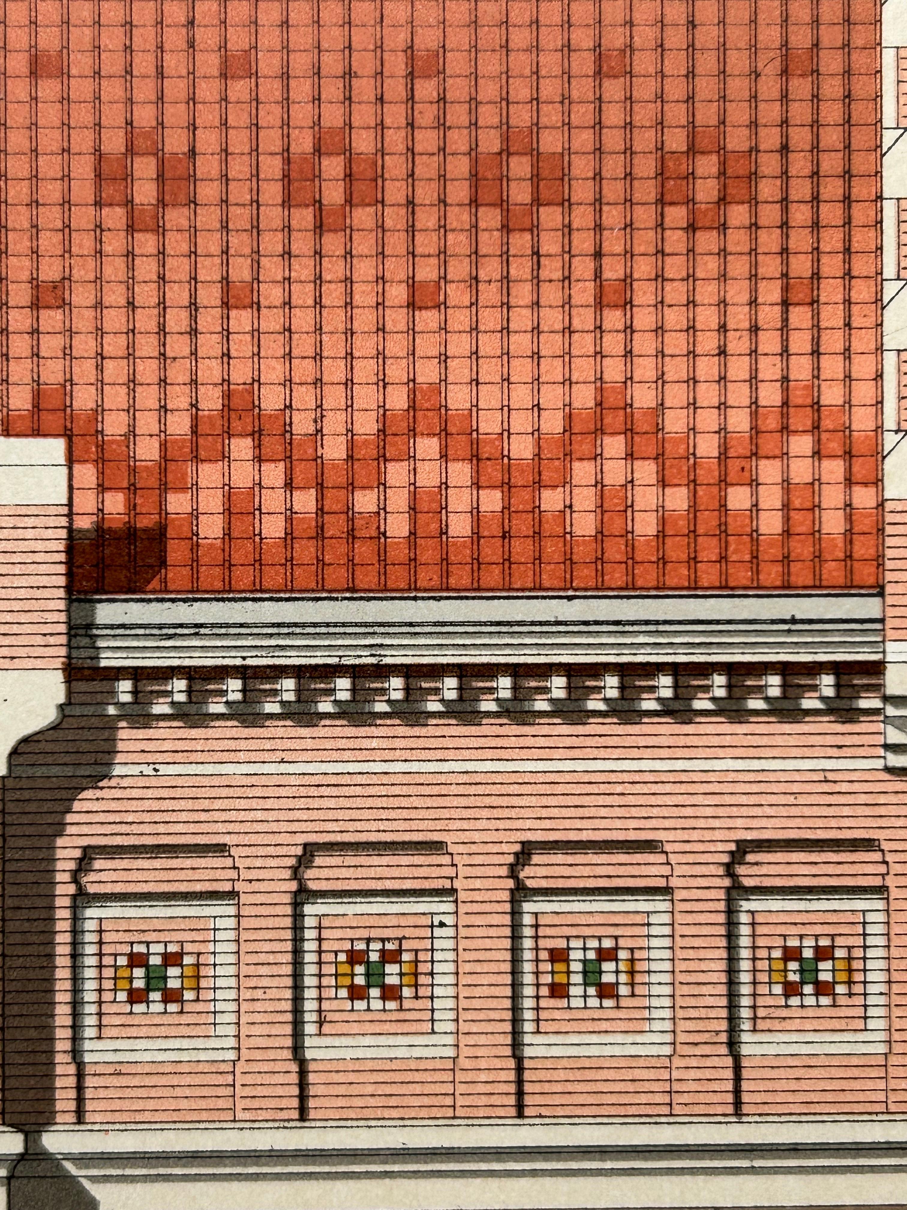 Paper La Brique Architectural Print – Pharmacy & Gymnasium by Charles Chipiez, c.1900 For Sale