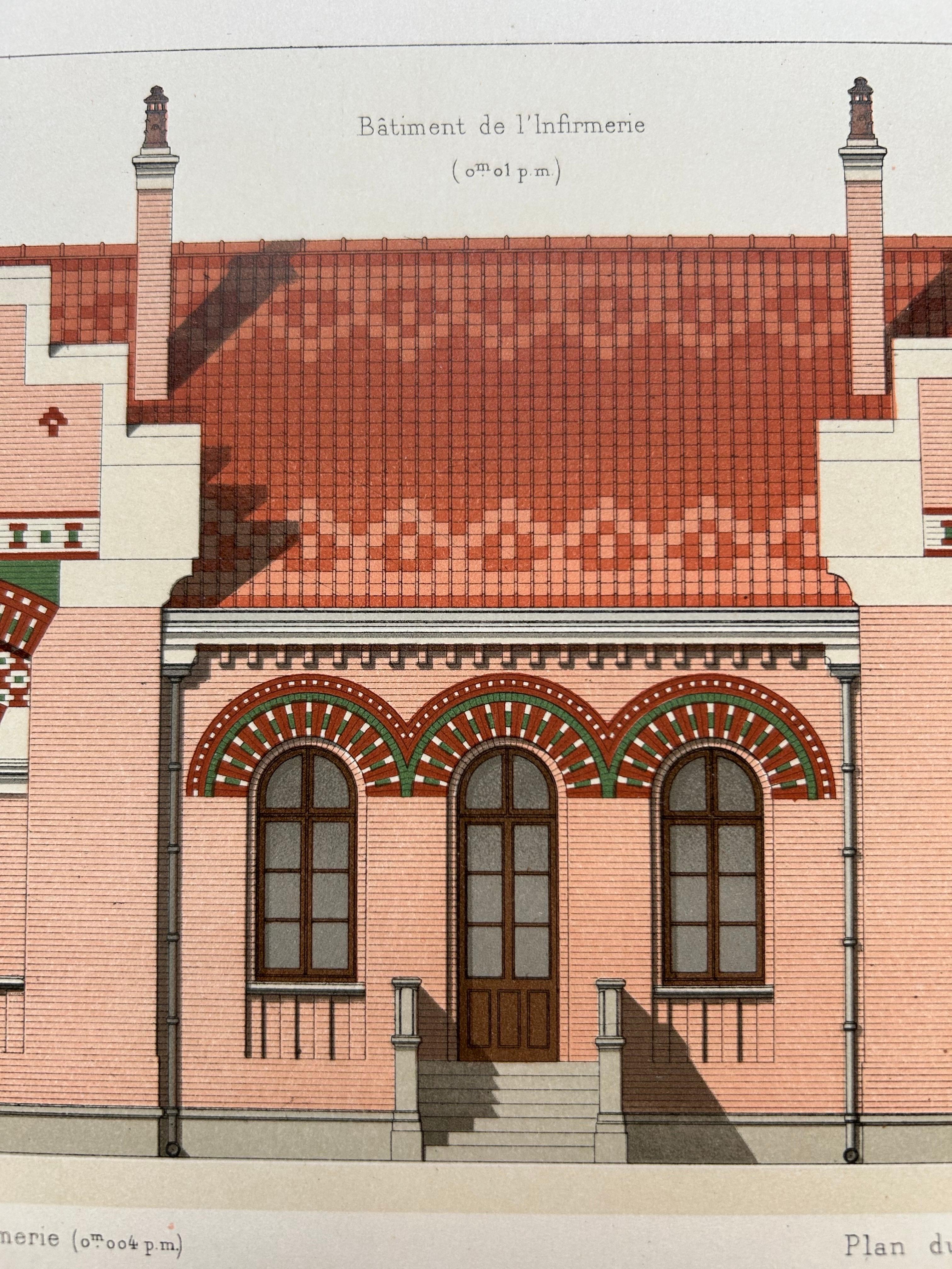 La Brique Architectural Print – Pharmacy & Gymnasium by Charles Chipiez, c.1900 For Sale 3