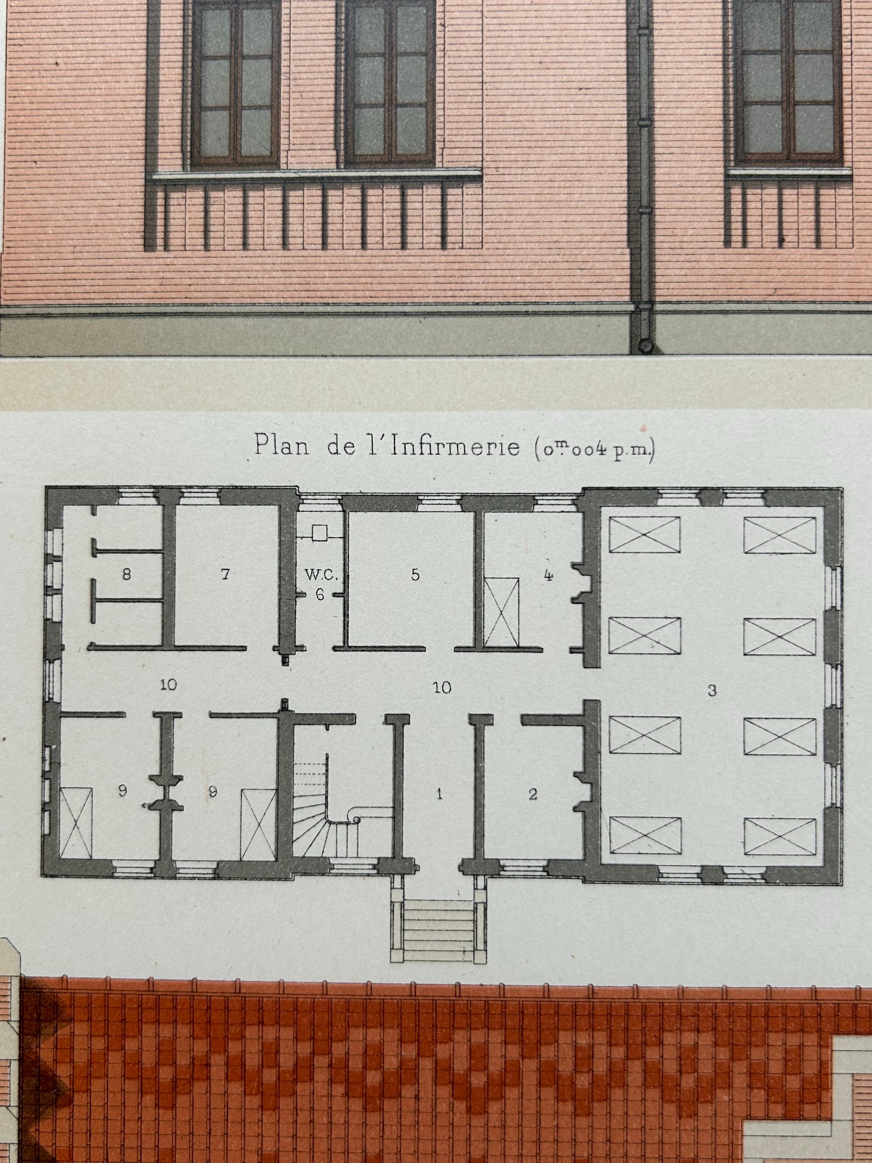 La Brique Architectural Print – Pharmacy & Gymnasium by Charles Chipiez, c.1900 For Sale 5