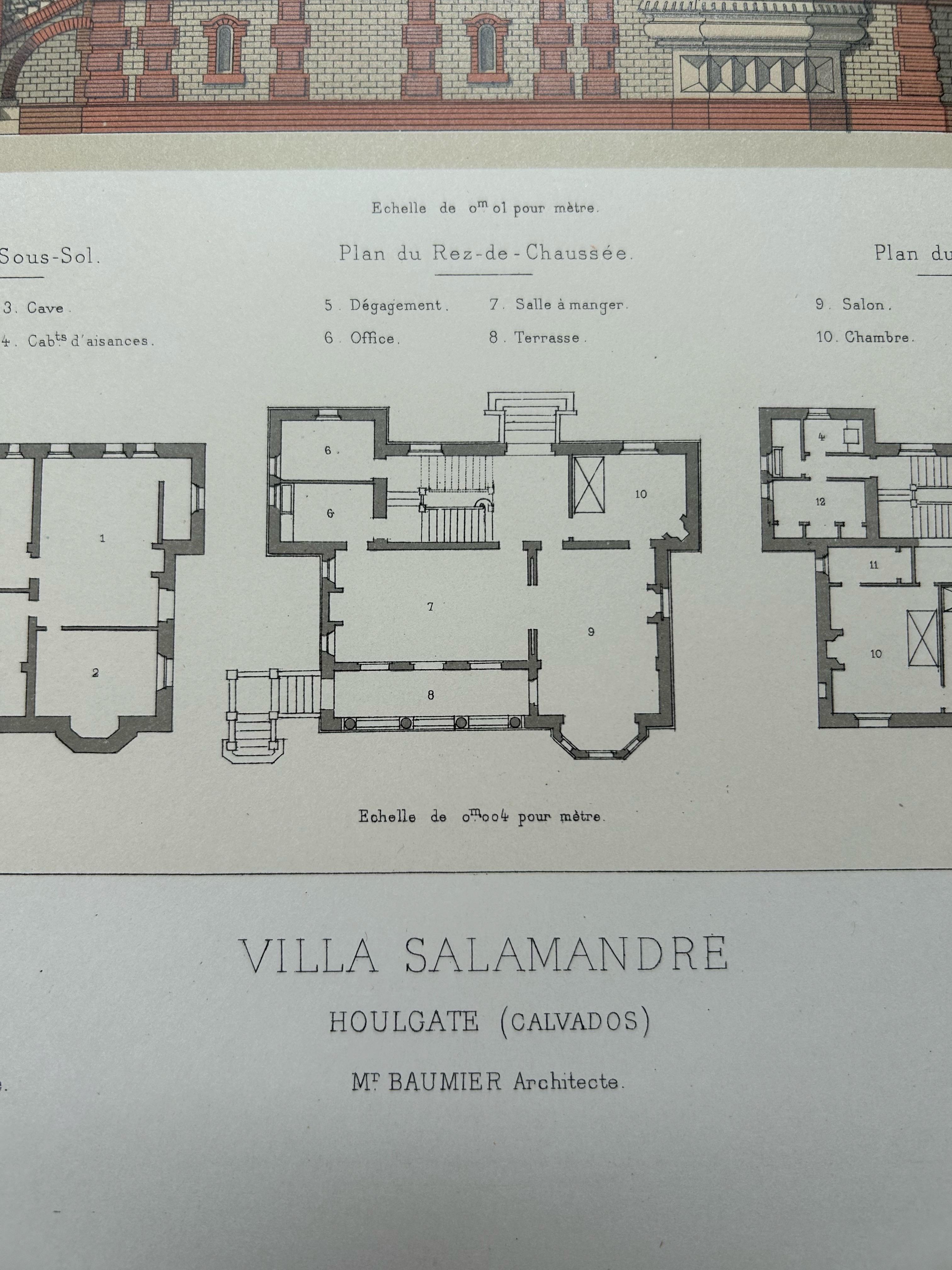 Villa Salamandre – French Architectural Print from La Brique, Baumier, c.1900 For Sale 4