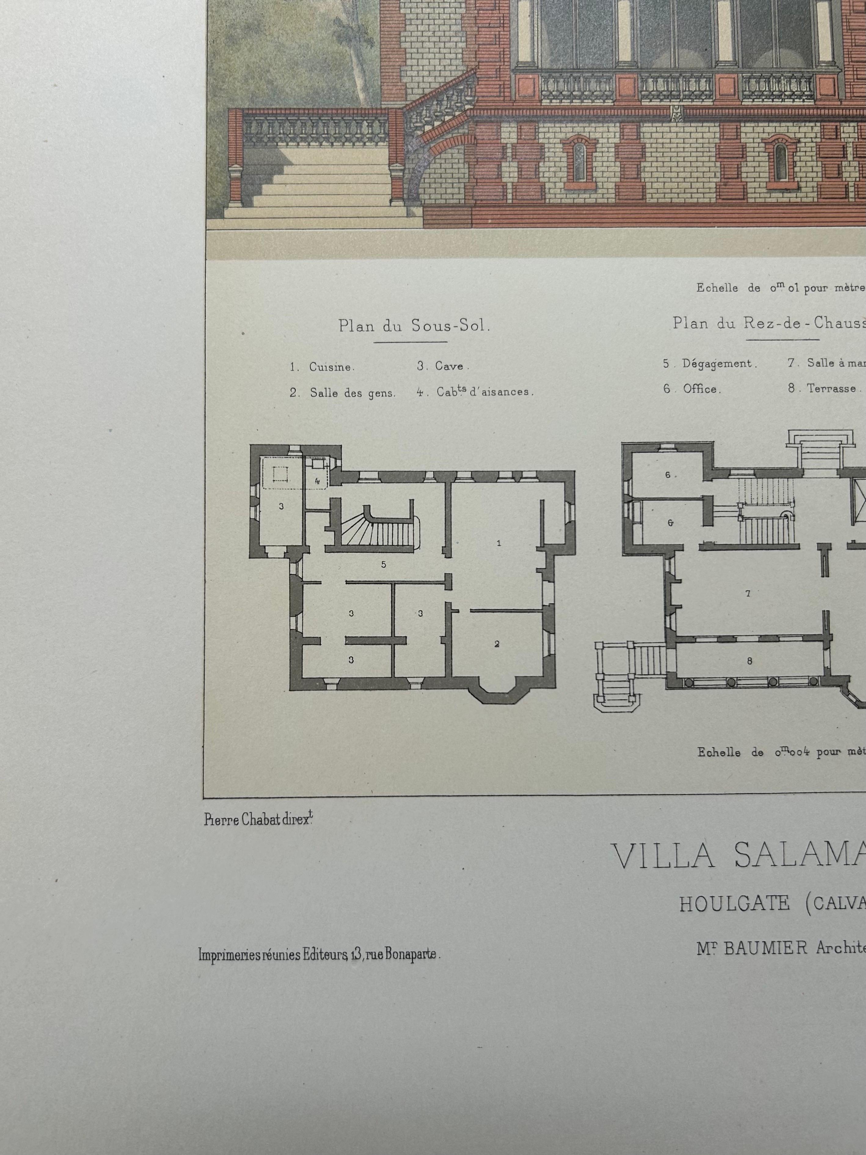 Villa Salamandre – French Architectural Print from La Brique, Baumier, c.1900 For Sale 5
