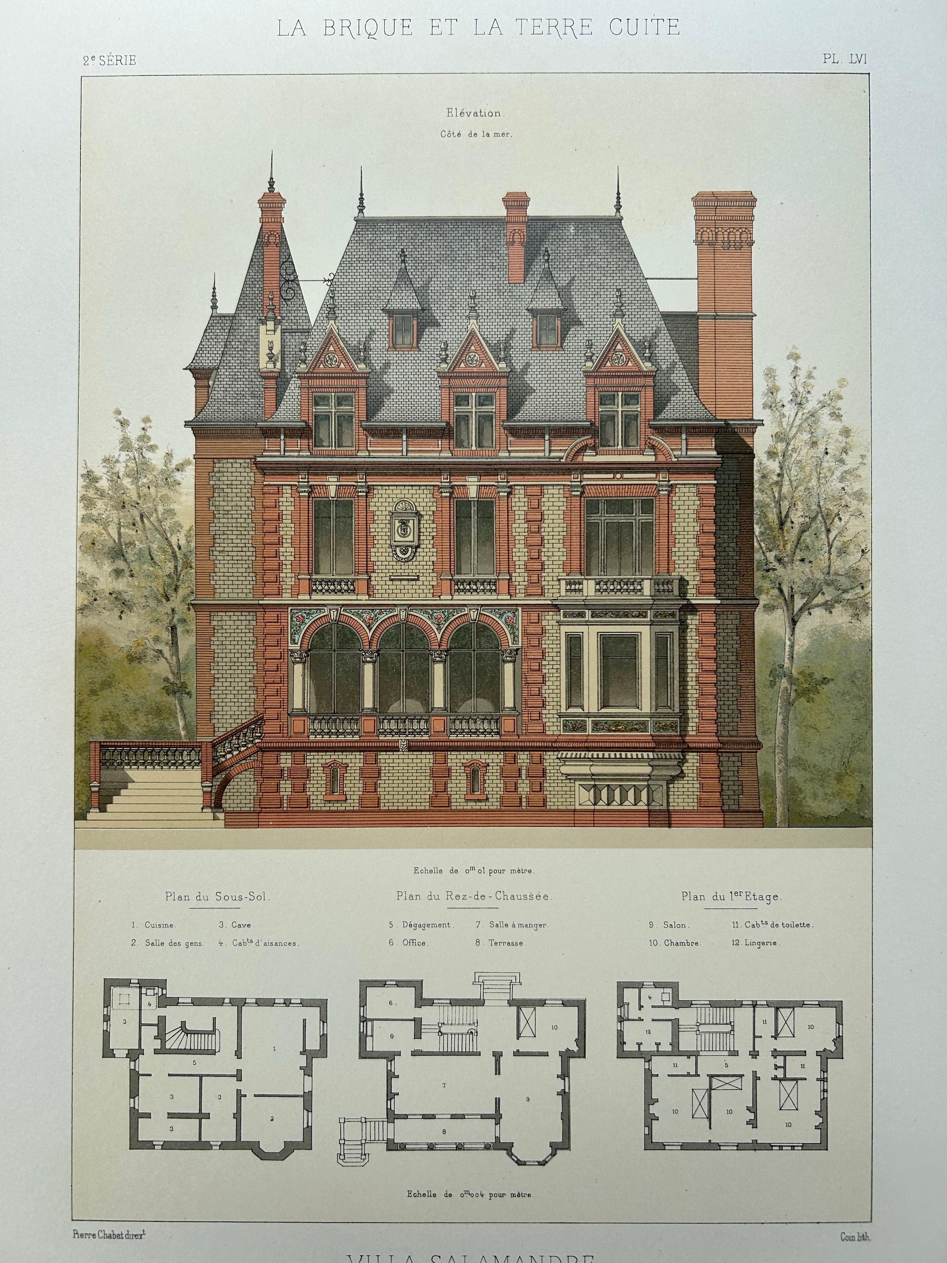 Villa Salamandre – French Architectural Lithograph from La Brique, Baumier, c.1900

This elegant antique architectural lithograph features the striking 