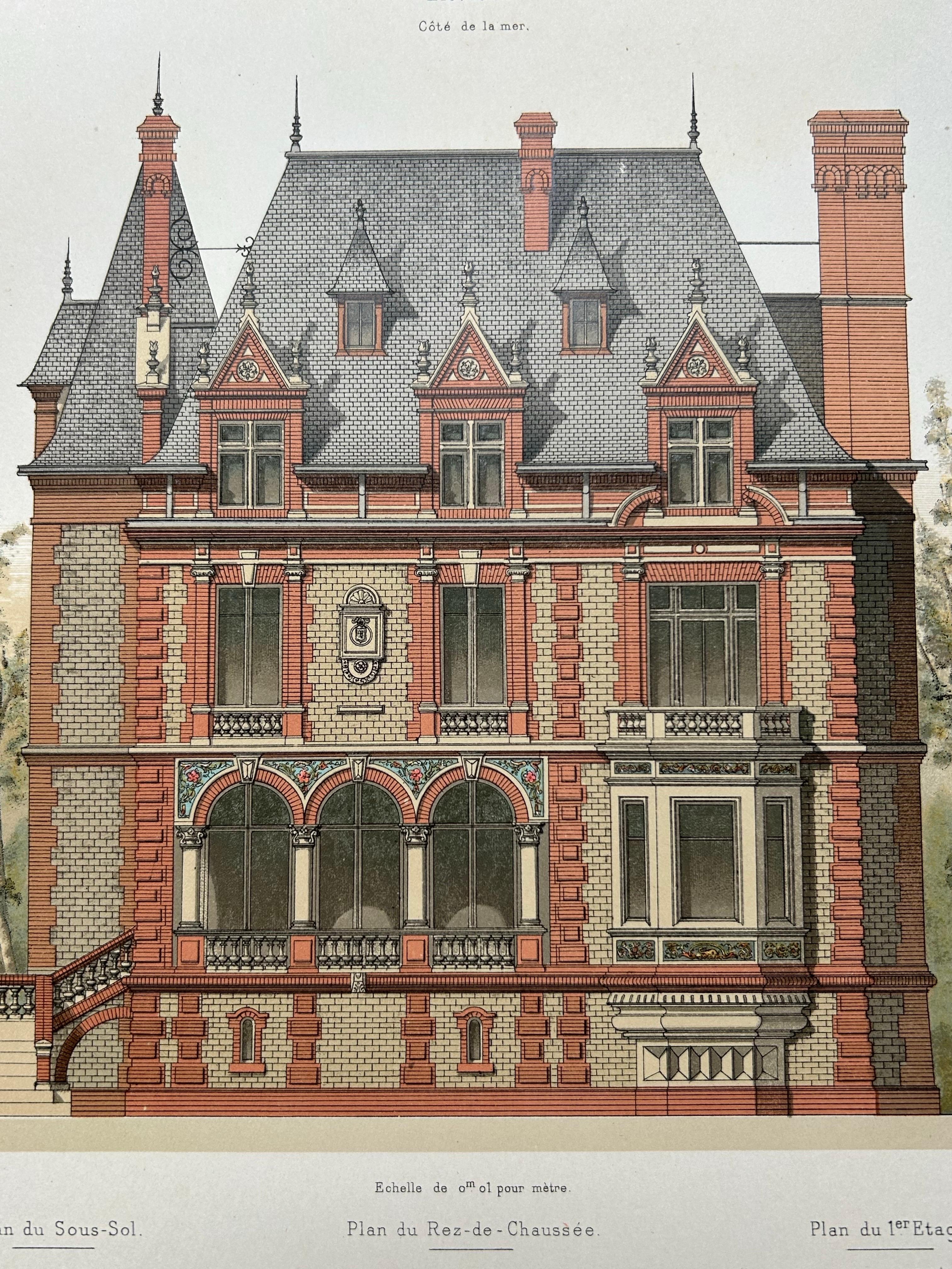 Villa Salamandre – French Architectural Print from La Brique, Baumier, c.1900 In Good Condition For Sale In Langweer, NL