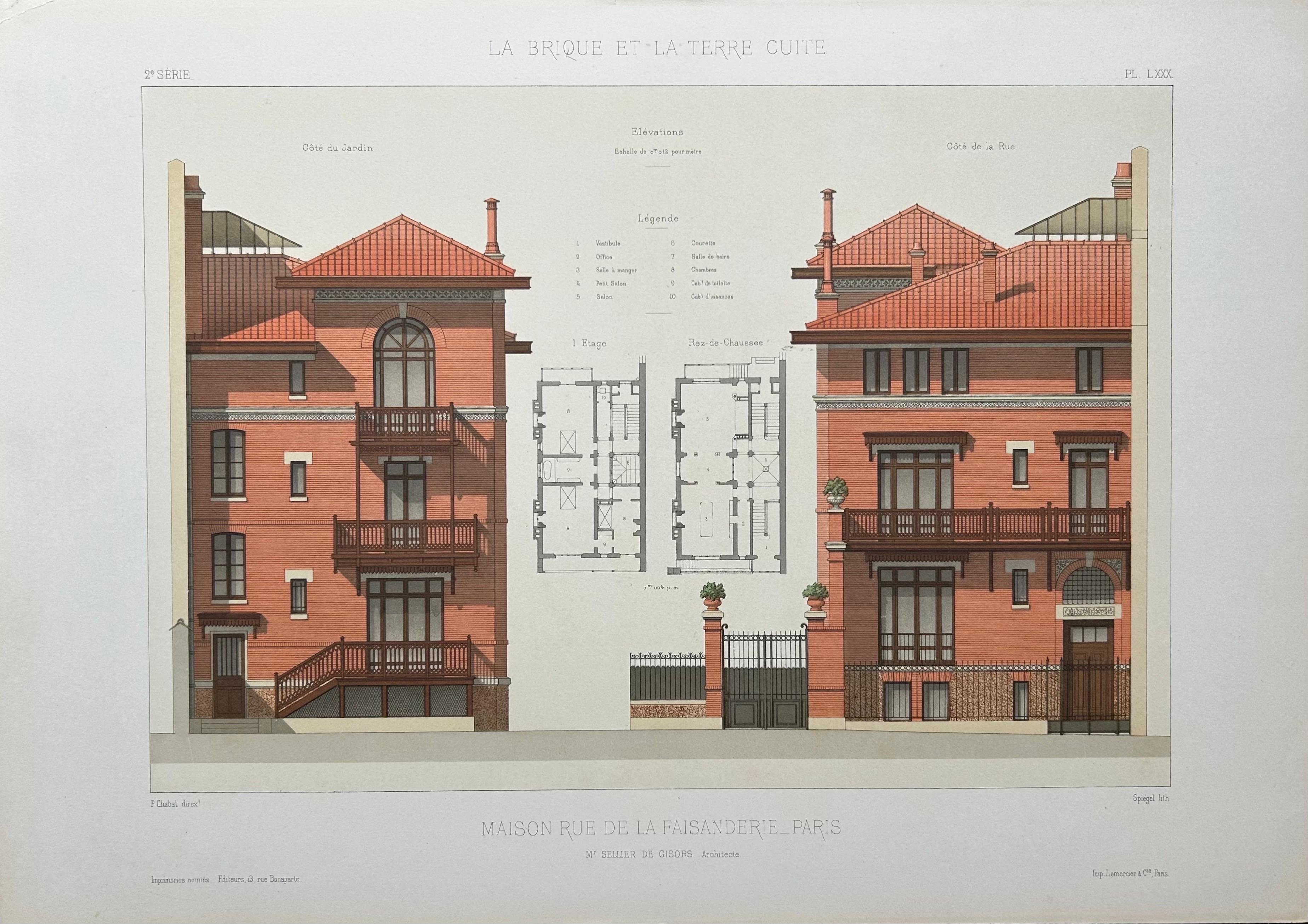Maison Rue de la Faisanderie – French Architectural Print from La Brique, c.1900

This antique architectural print showcases an elegant townhouse designed for the Rue de la Faisanderie in Paris by architect Mr. Sellier de Gisors. Originating from