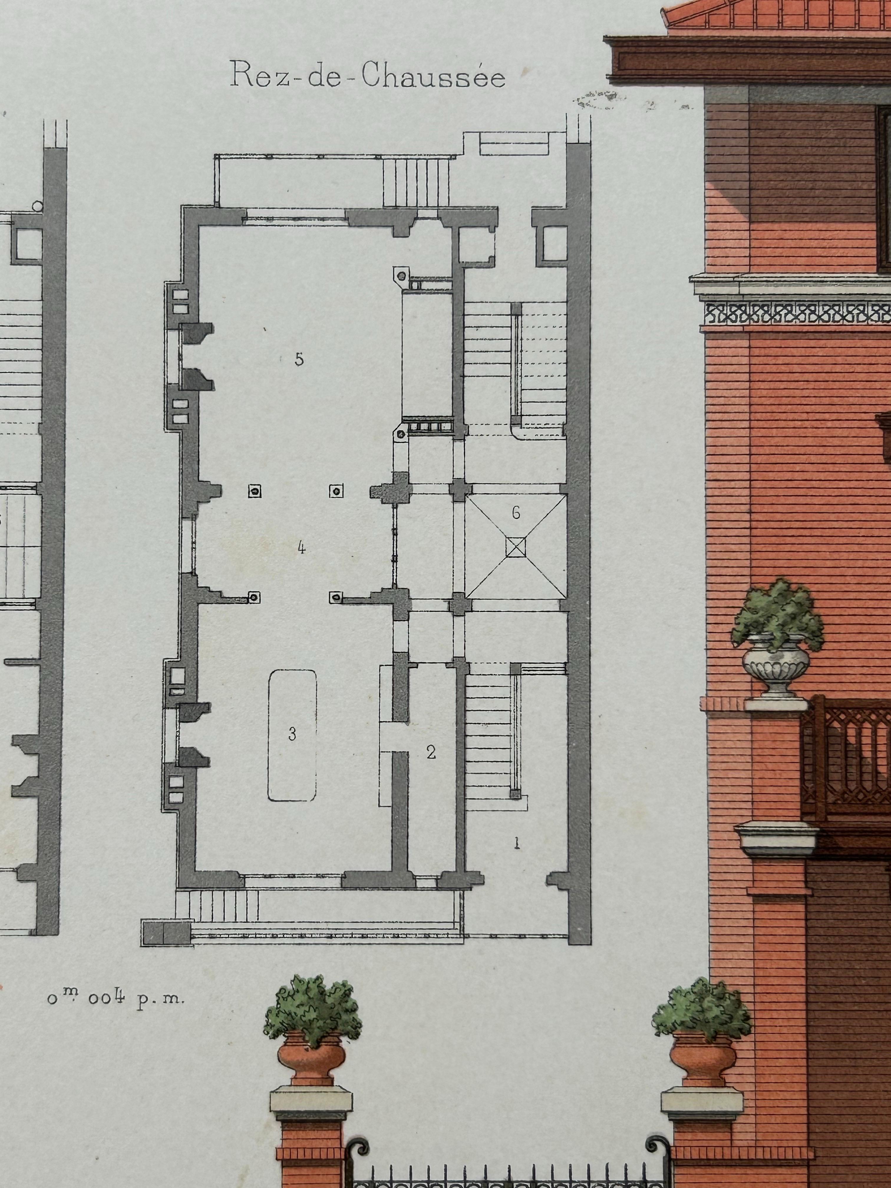 20th Century Maison Rue de la Faisanderie – French Architectural Print from La Brique, c.1900 For Sale