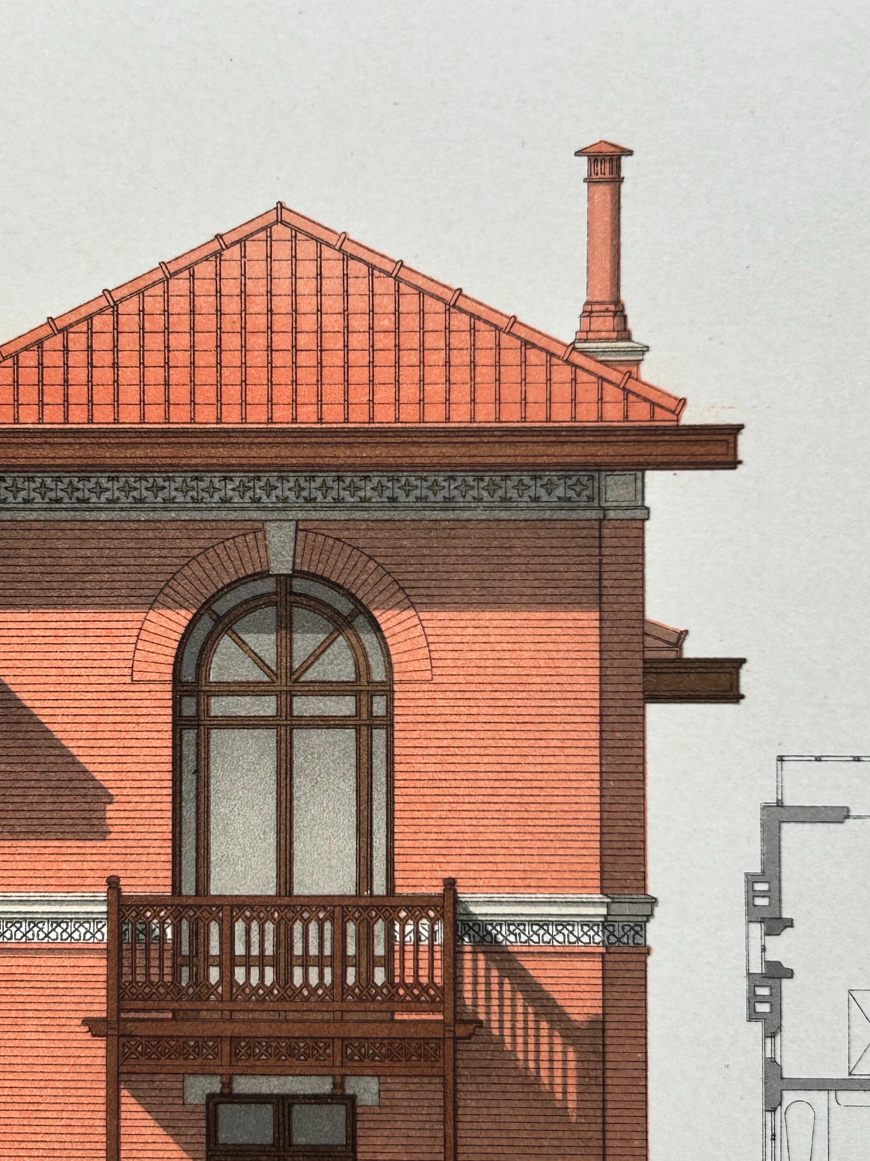 Maison Rue de la Faisanderie – French Architectural Print from La Brique, c.1900 In Good Condition For Sale In Langweer, NL