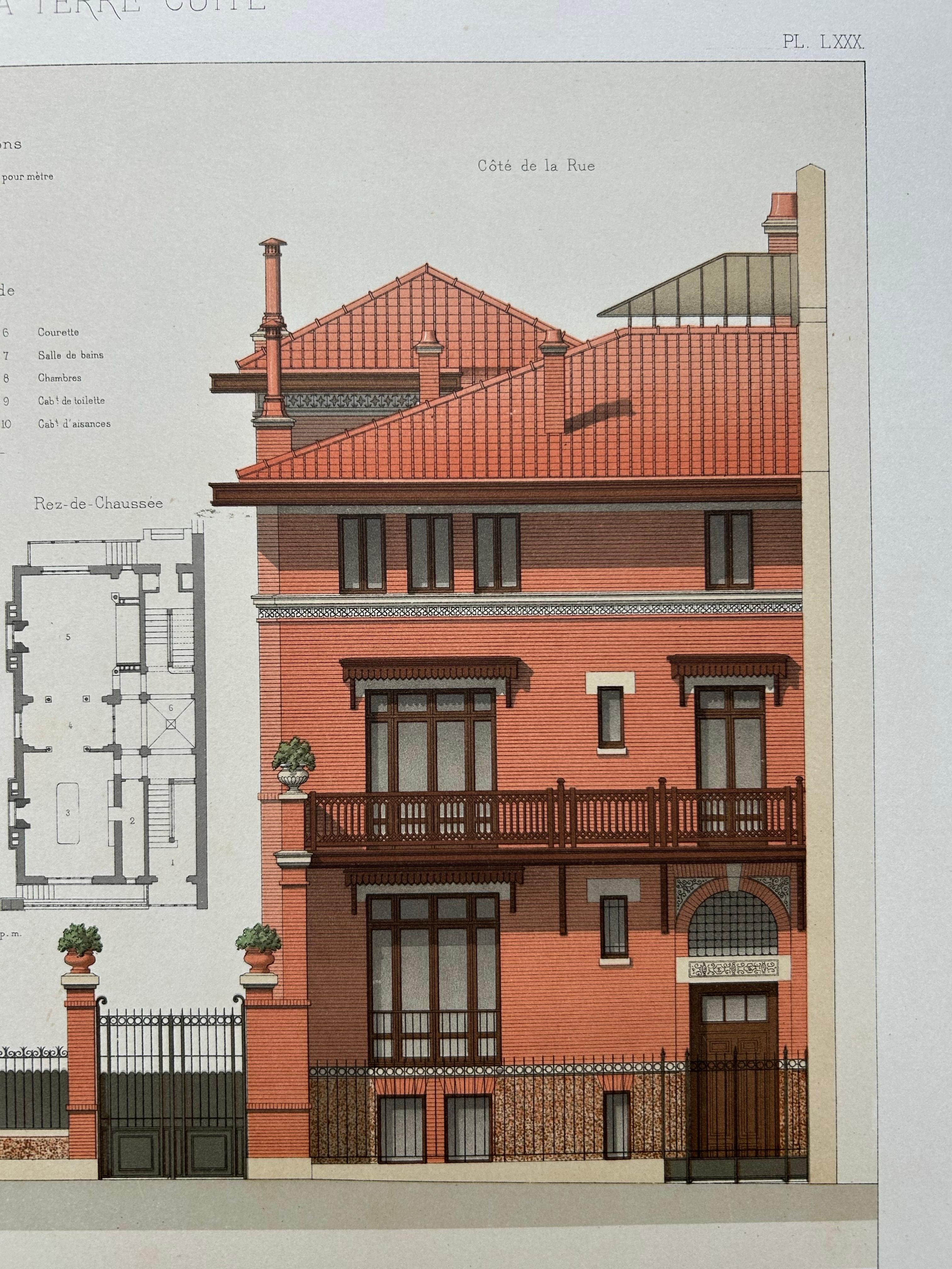 Maison Rue de la Faisanderie – French Architectural Print from La Brique, c.1900 For Sale 2