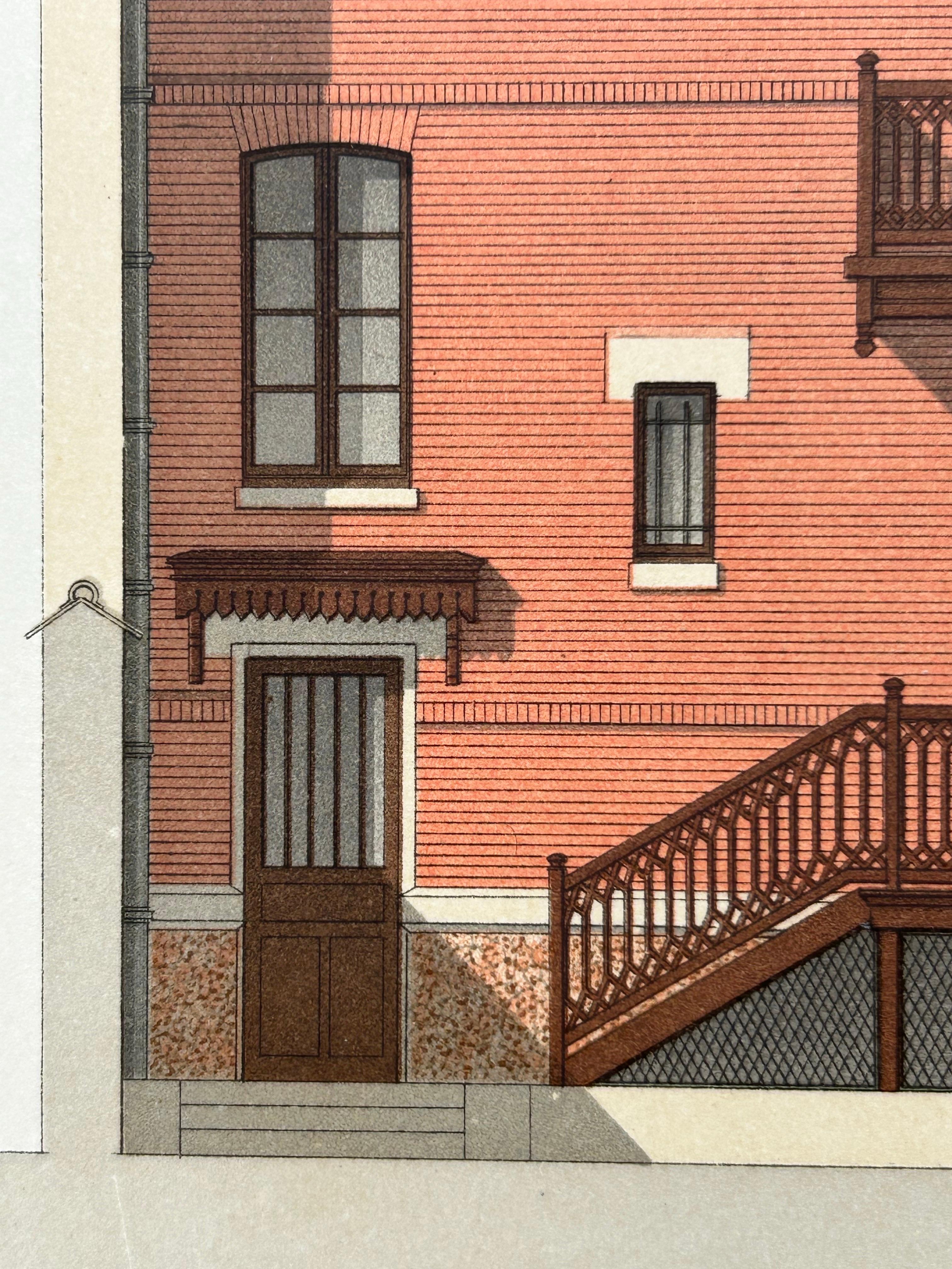 Maison Rue de la Faisanderie – French Architectural Print from La Brique, c.1900 For Sale 3