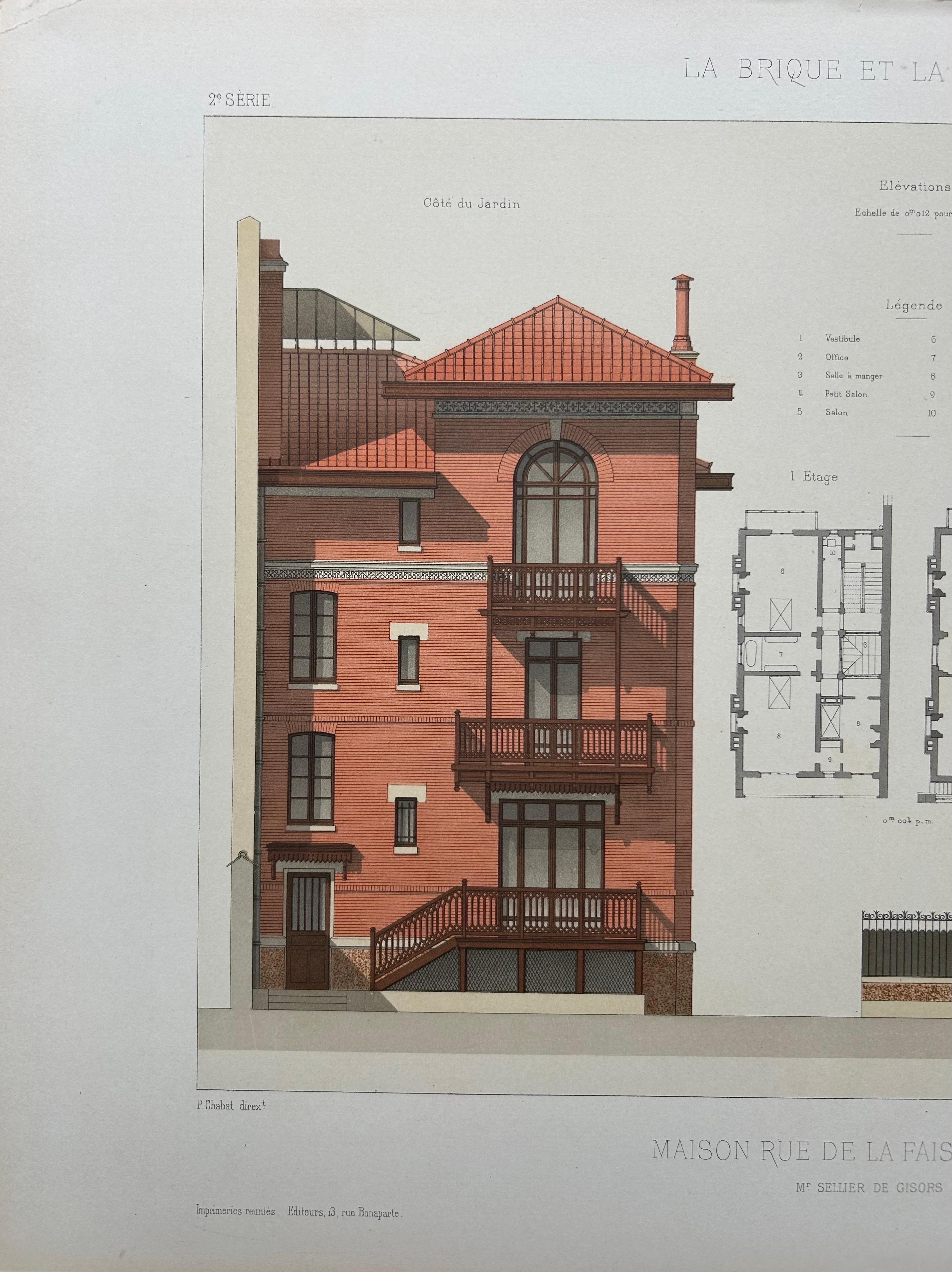 Maison Rue de la Faisanderie – French Architectural Print from La Brique, c.1900 For Sale 4