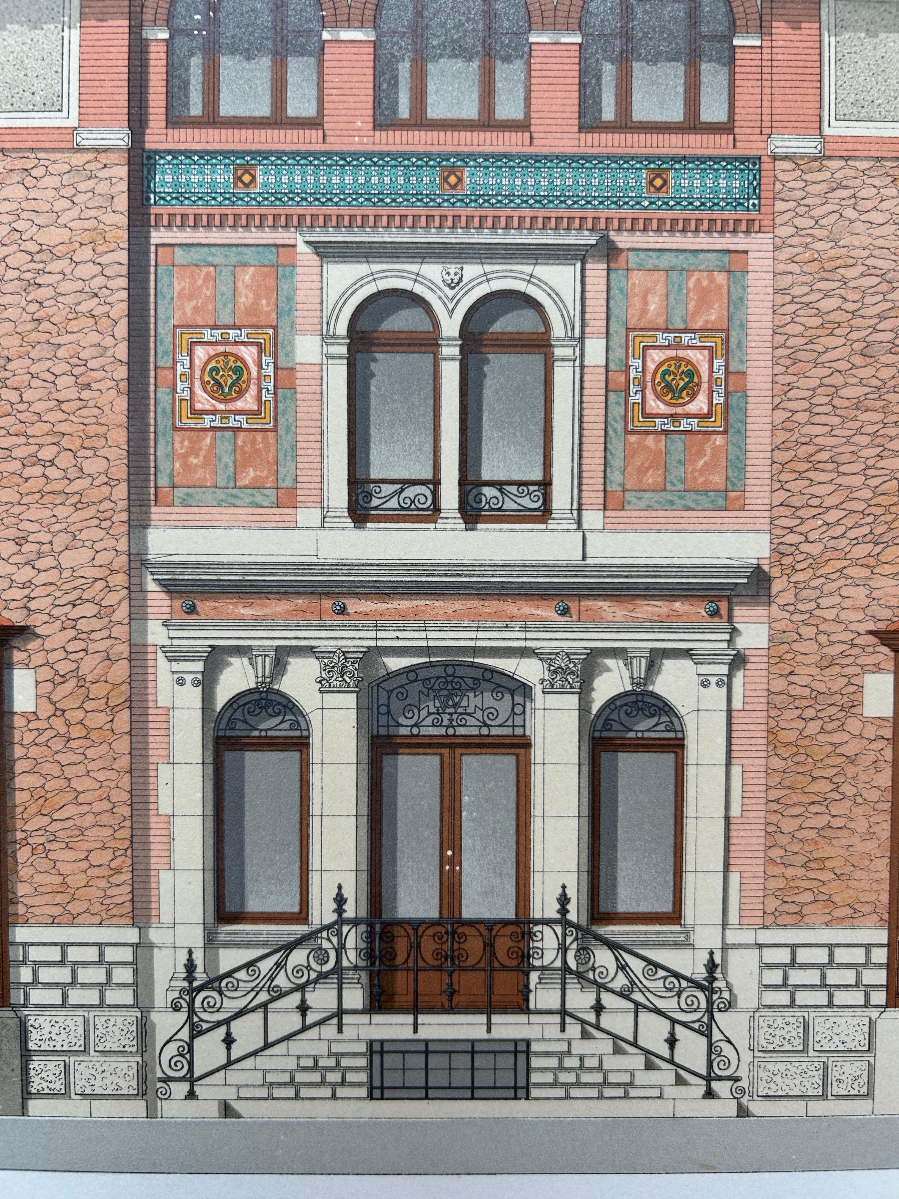 Stampa architettonica della villa francese Weber, Chabat, 1900 ca. In condizioni buone in vendita a Langweer, NL