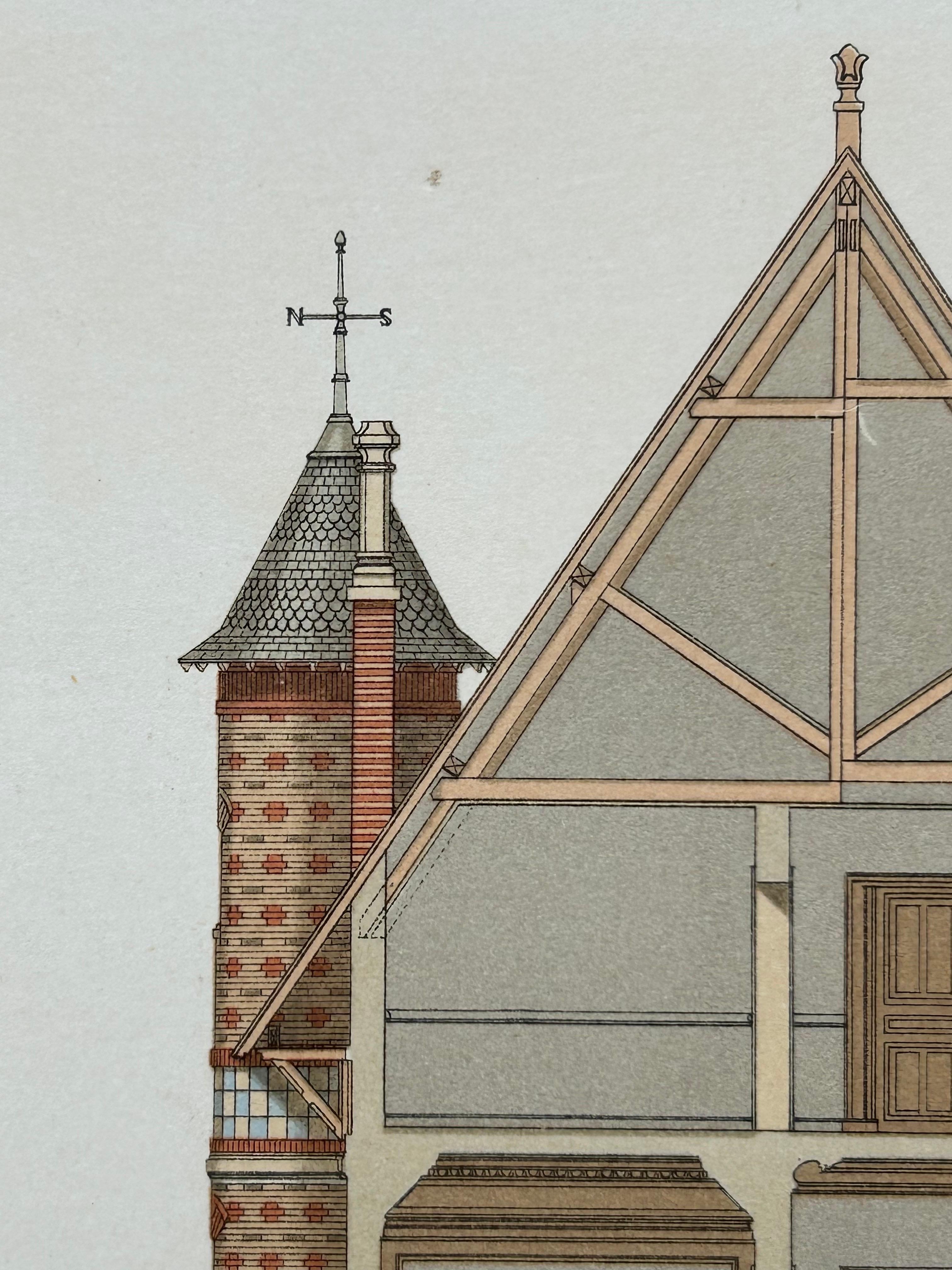 Paper Villa at Pont-à-Mousson – French Architectural Lithograph from La Brique, c.1900 For Sale