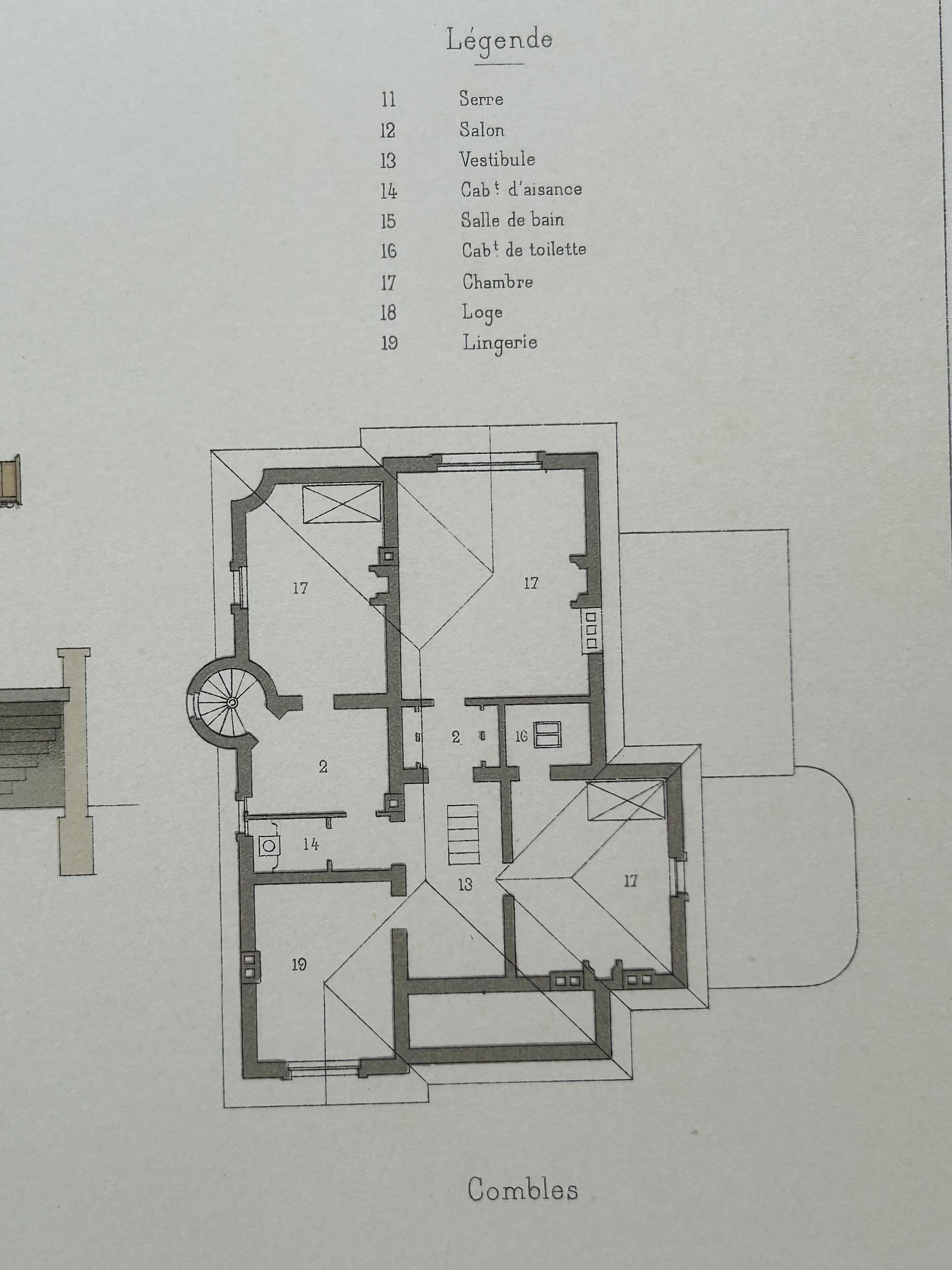 Villa at Pont-à-Mousson – French Architectural Lithograph from La Brique, c.1900 For Sale 2