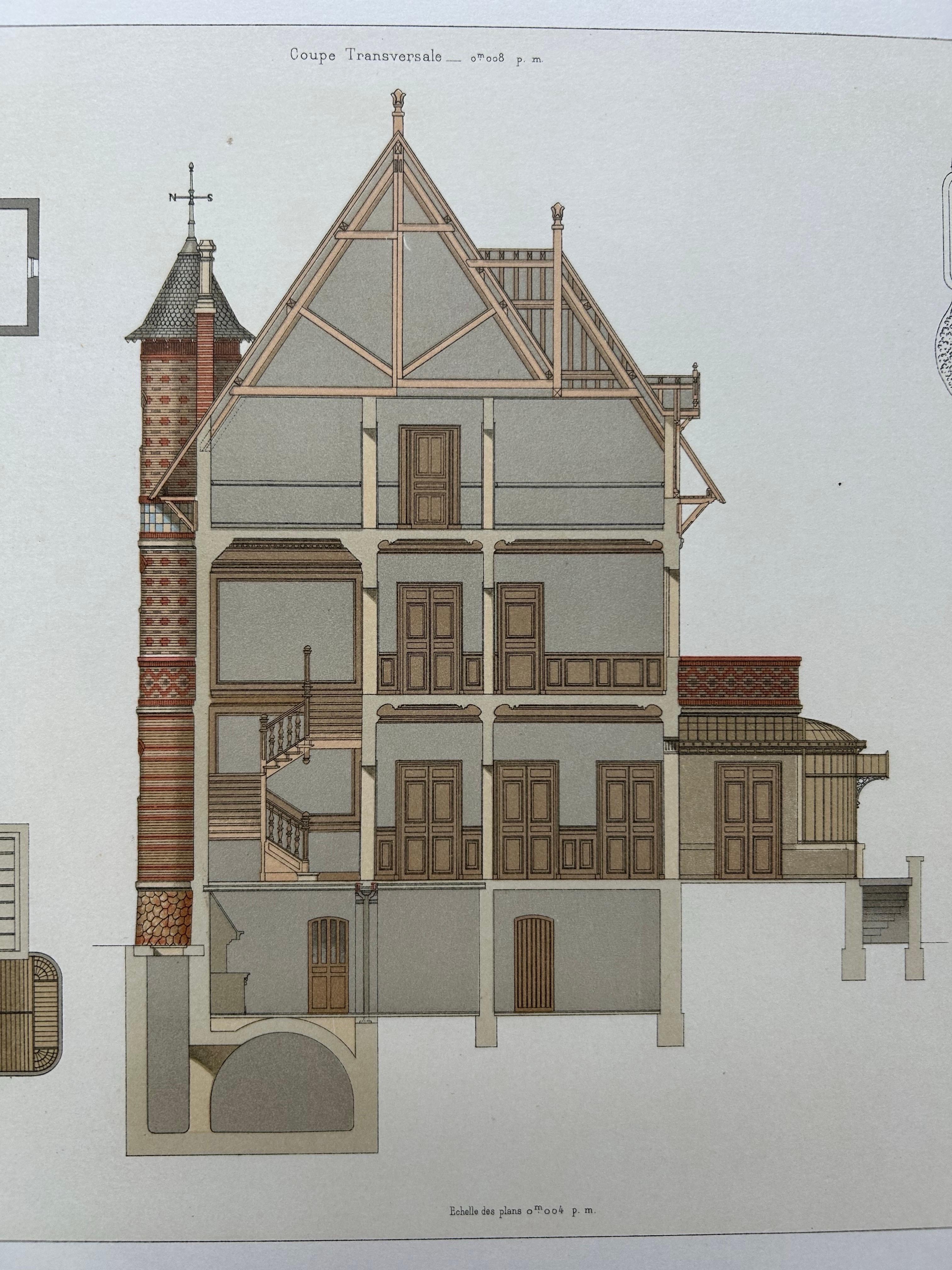 Villa at Pont-à-Mousson – French Architectural Lithograph from La Brique, c.1900 In Good Condition For Sale In Langweer, NL