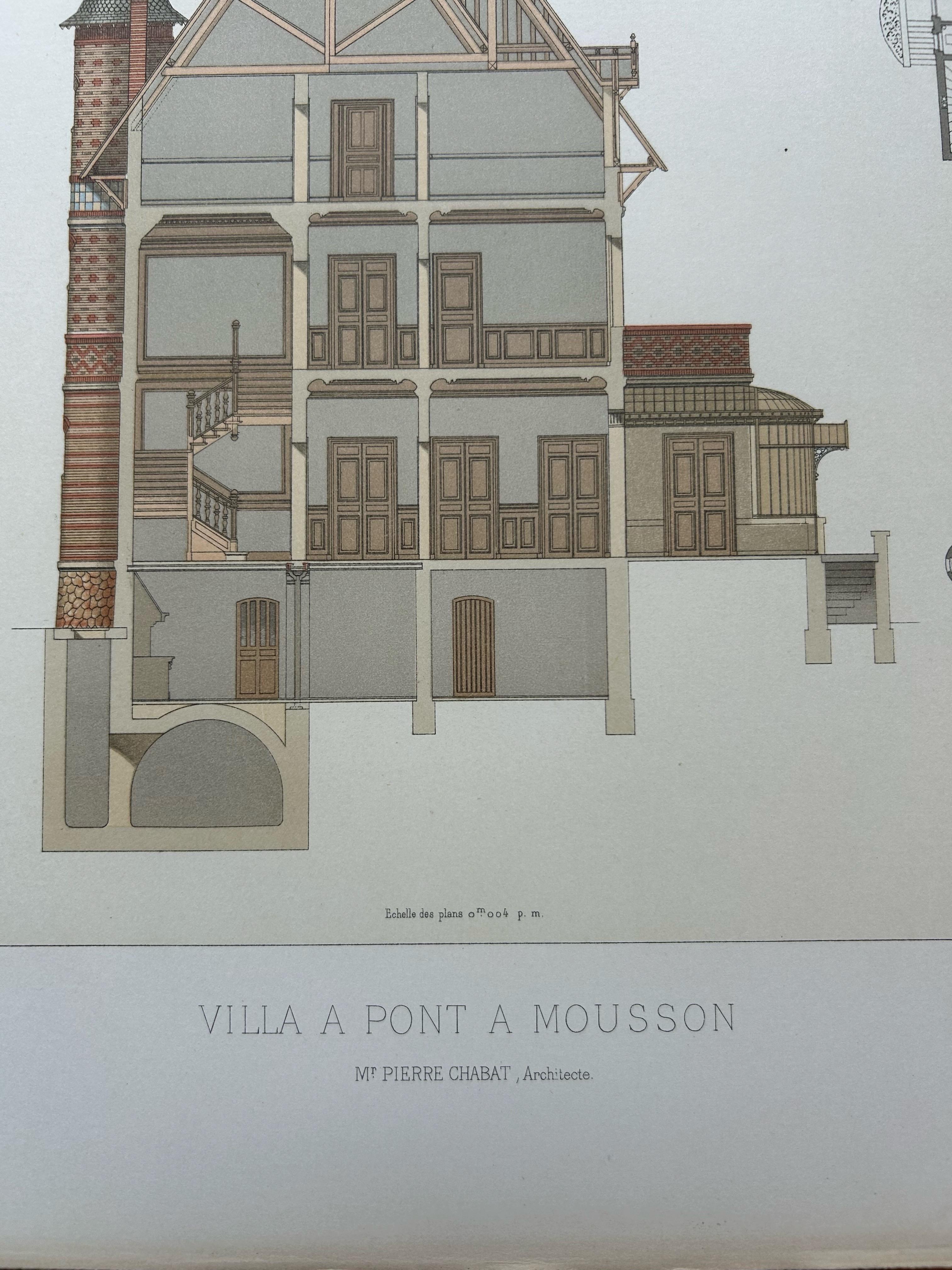 20th Century Villa at Pont-à-Mousson – French Architectural Lithograph from La Brique, c.1900 For Sale