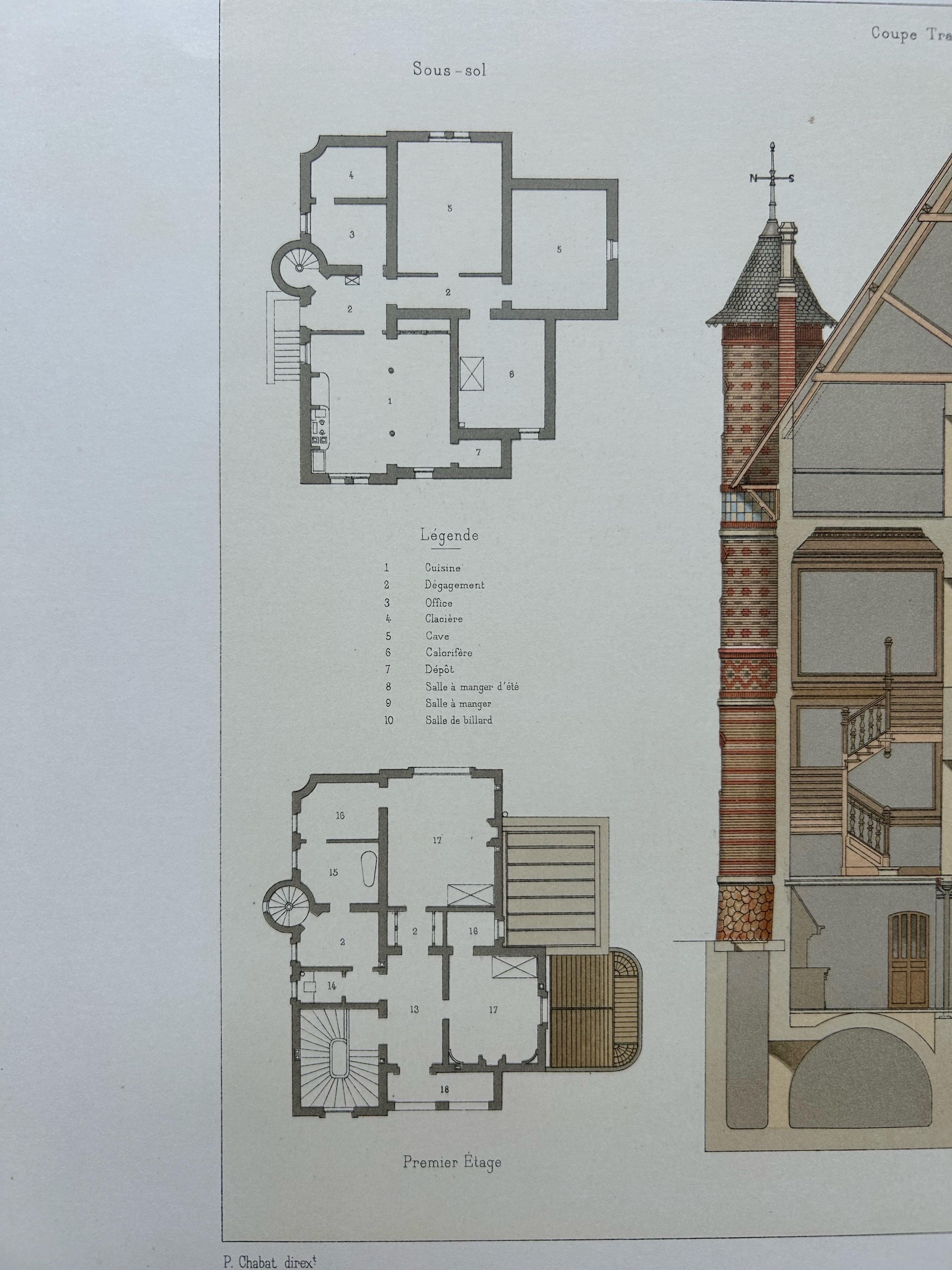 Villa at Pont-à-Mousson – French Architectural Lithograph from La Brique, c.1900 For Sale 3