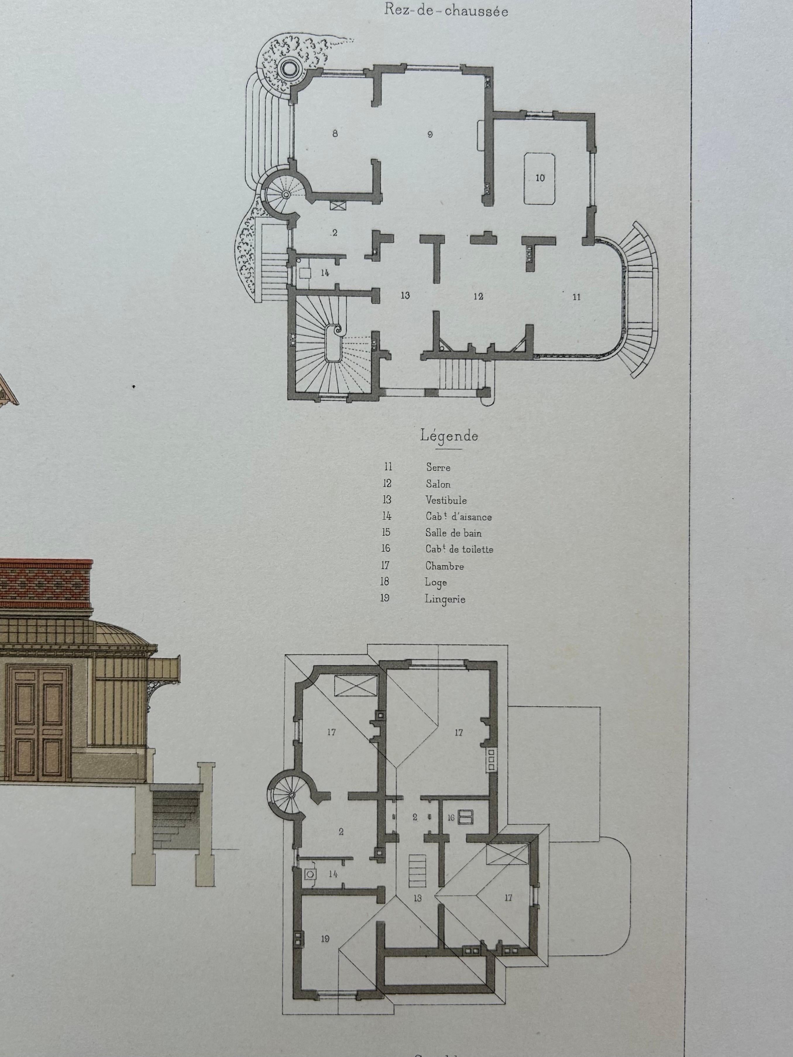 Villa at Pont-à-Mousson – French Architectural Lithograph from La Brique, c.1900 For Sale 4
