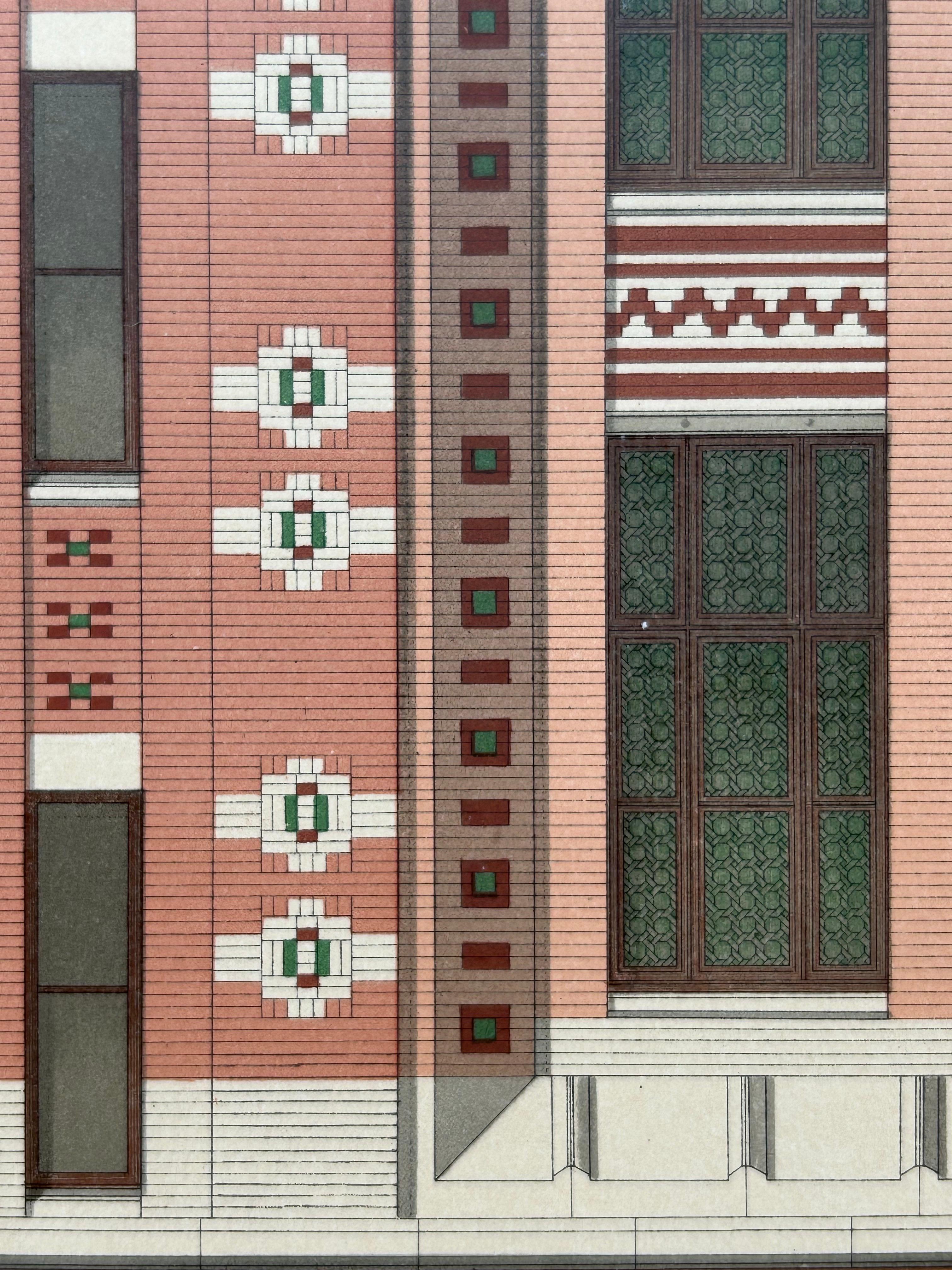 20th Century École Nationale – French Architectural Lithograph from La Brique, Chipiez c.1900 For Sale