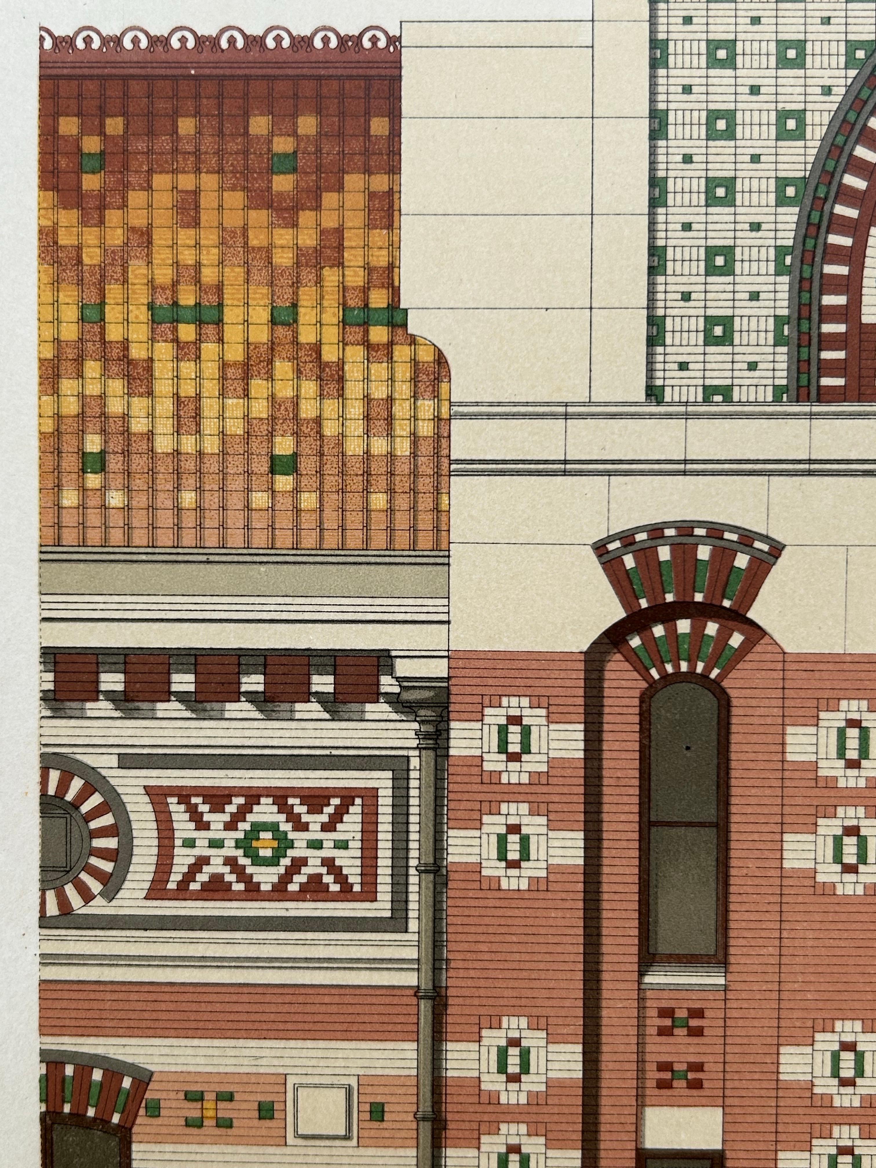 Paper École Nationale – French Architectural Lithograph from La Brique, Chipiez c.1900 For Sale