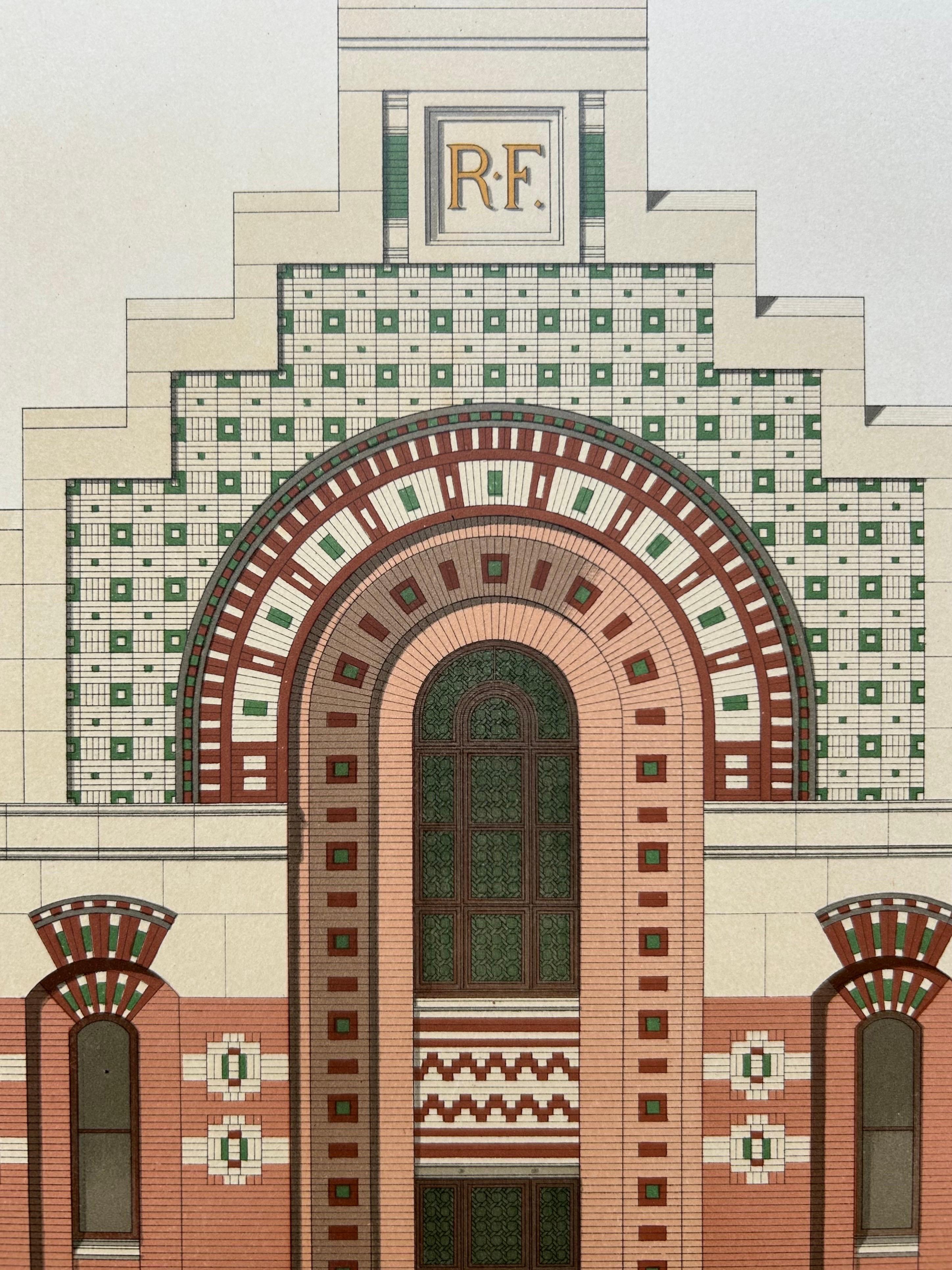 École Nationale – French Architectural Lithograph from La Brique, Chipiez c.1900 For Sale 2