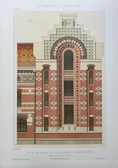 École Nationale – French Architectural Lithograph from La Brique, Chipiez c.1900