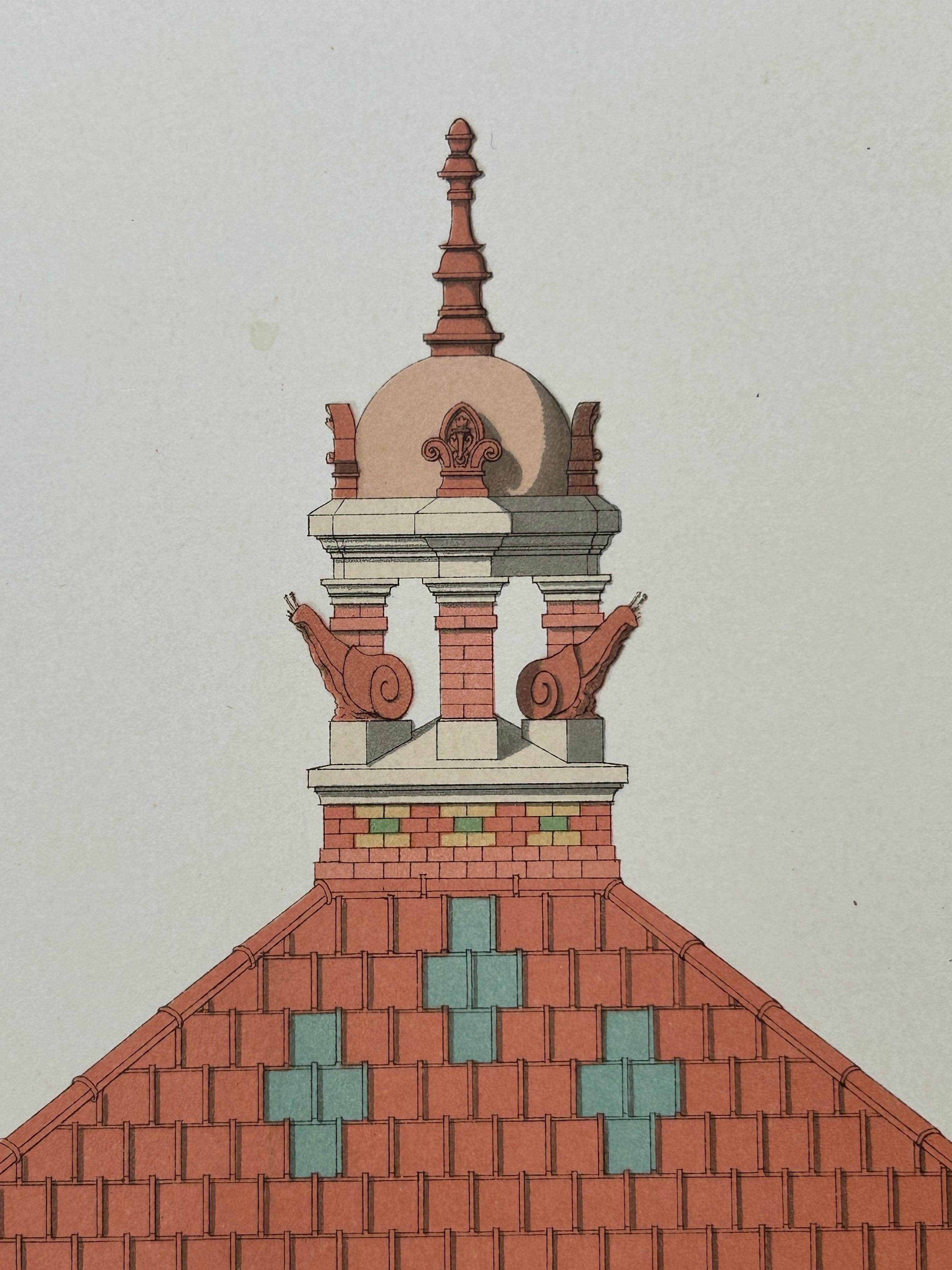 Paper Pavillon Tuilerie – French Architecture Lithograph from La Brique, 1889 Expo For Sale