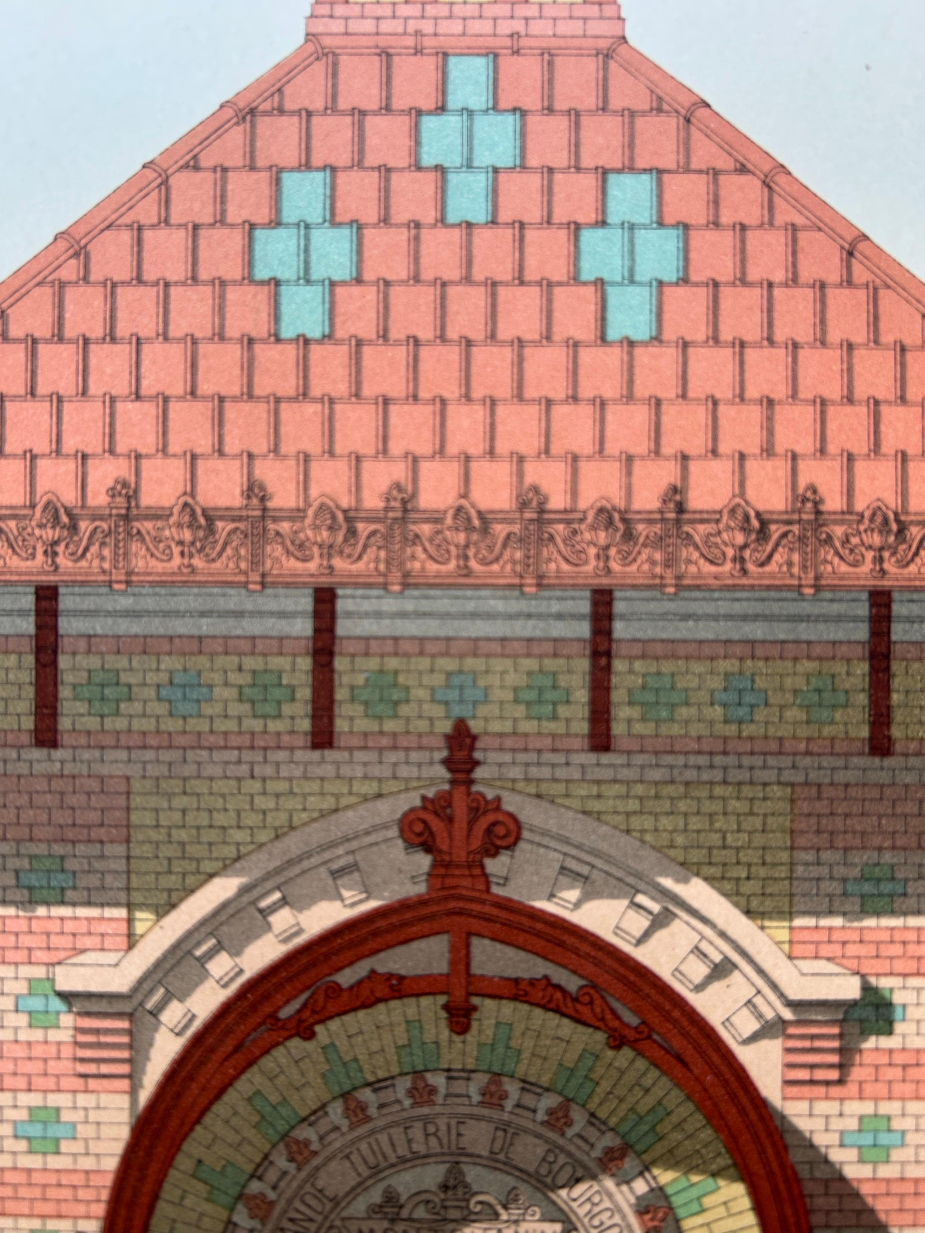 20th Century Pavillon Tuilerie – French Architecture Lithograph from La Brique, 1889 Expo For Sale