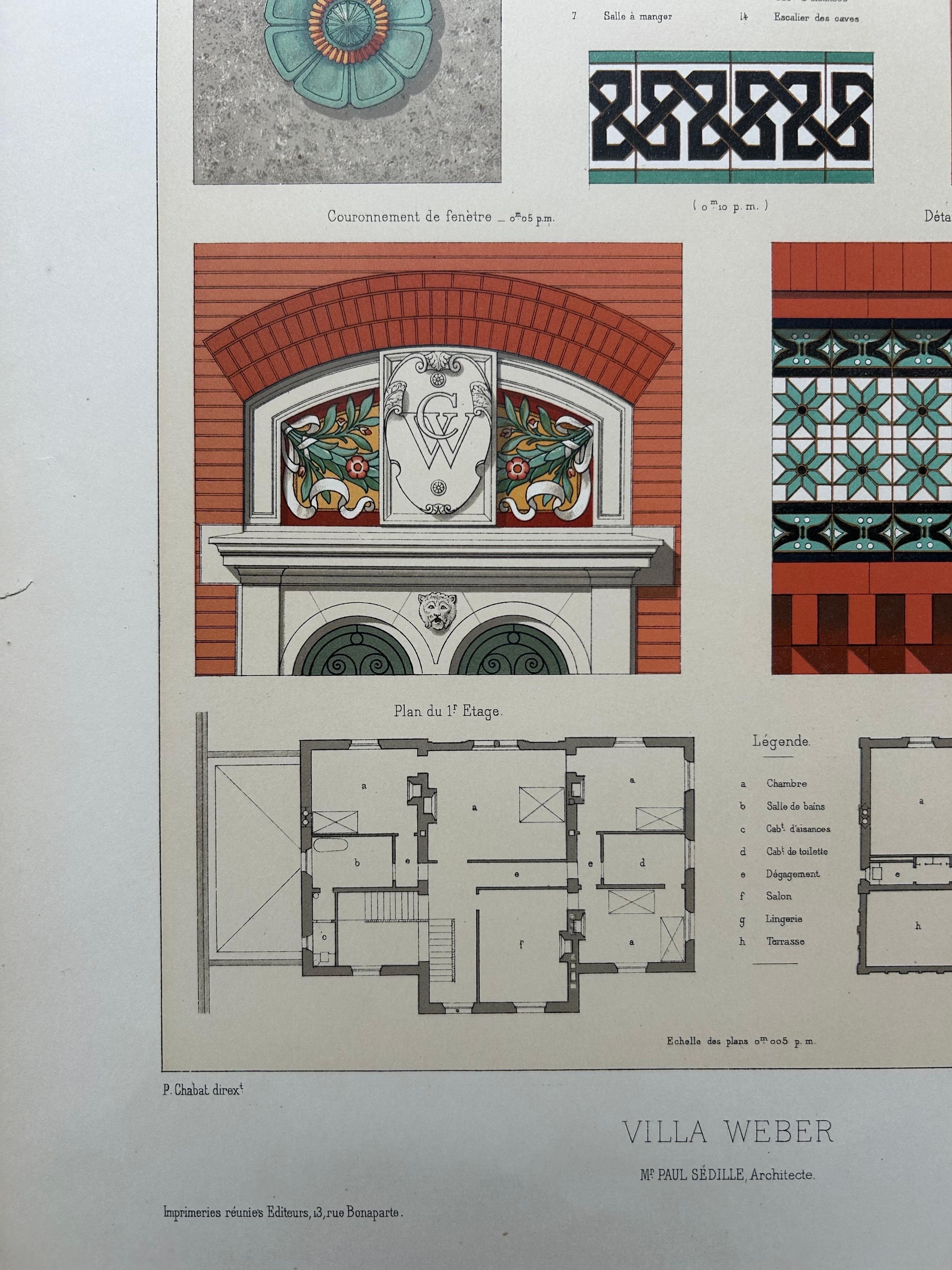 Architektonischer Druck der Villa Weber in Frankreich – Chabat, um 1900 (Französisch) im Angebot