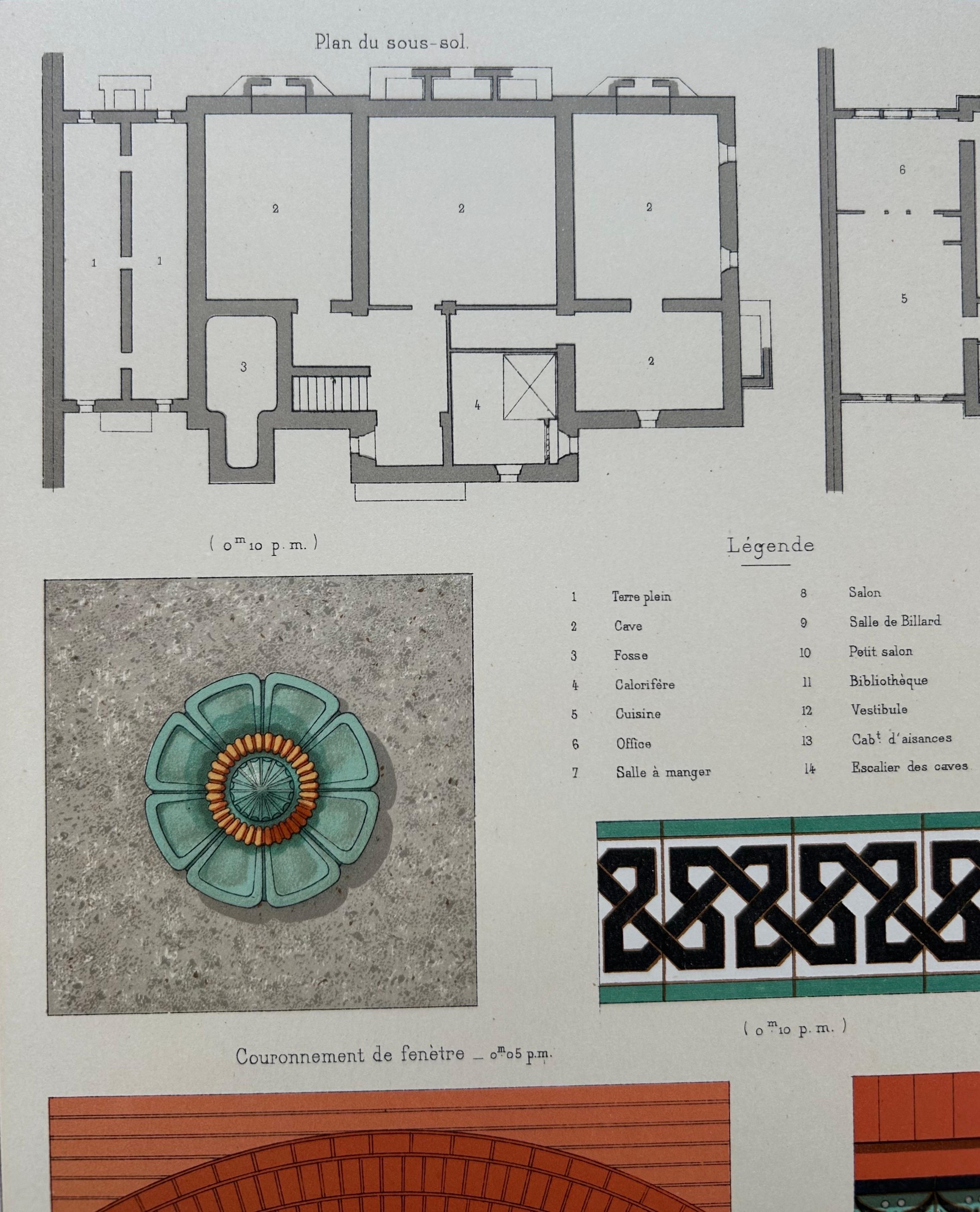 Architektonischer Druck der Villa Weber in Frankreich – Chabat, um 1900 (20. Jahrhundert) im Angebot