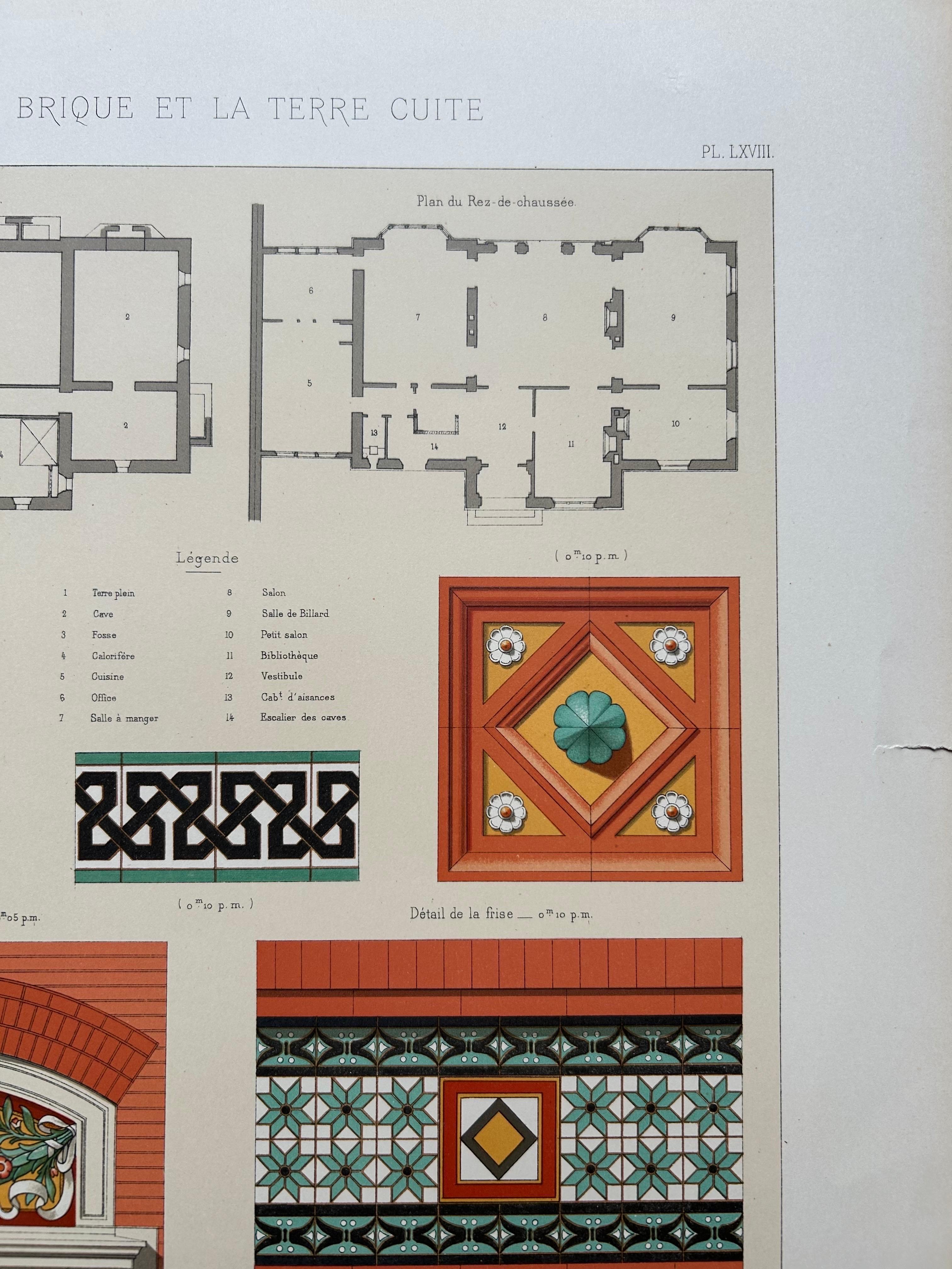 Architektonischer Druck der Villa Weber in Frankreich – Chabat, um 1900 im Zustand „Gut“ im Angebot in Langweer, NL