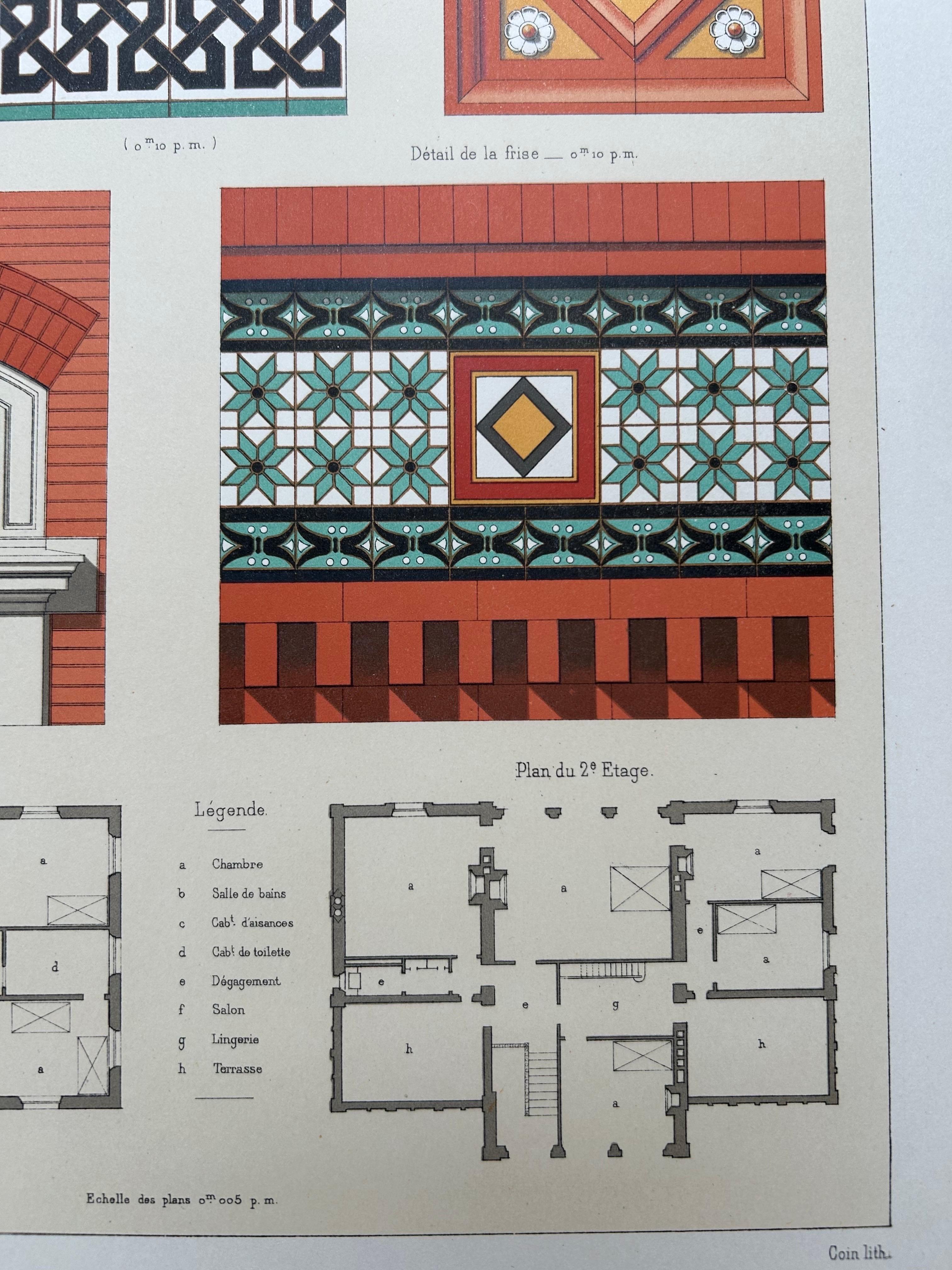 Architektonischer Druck der Villa Weber in Frankreich – Chabat, um 1900 im Angebot 2