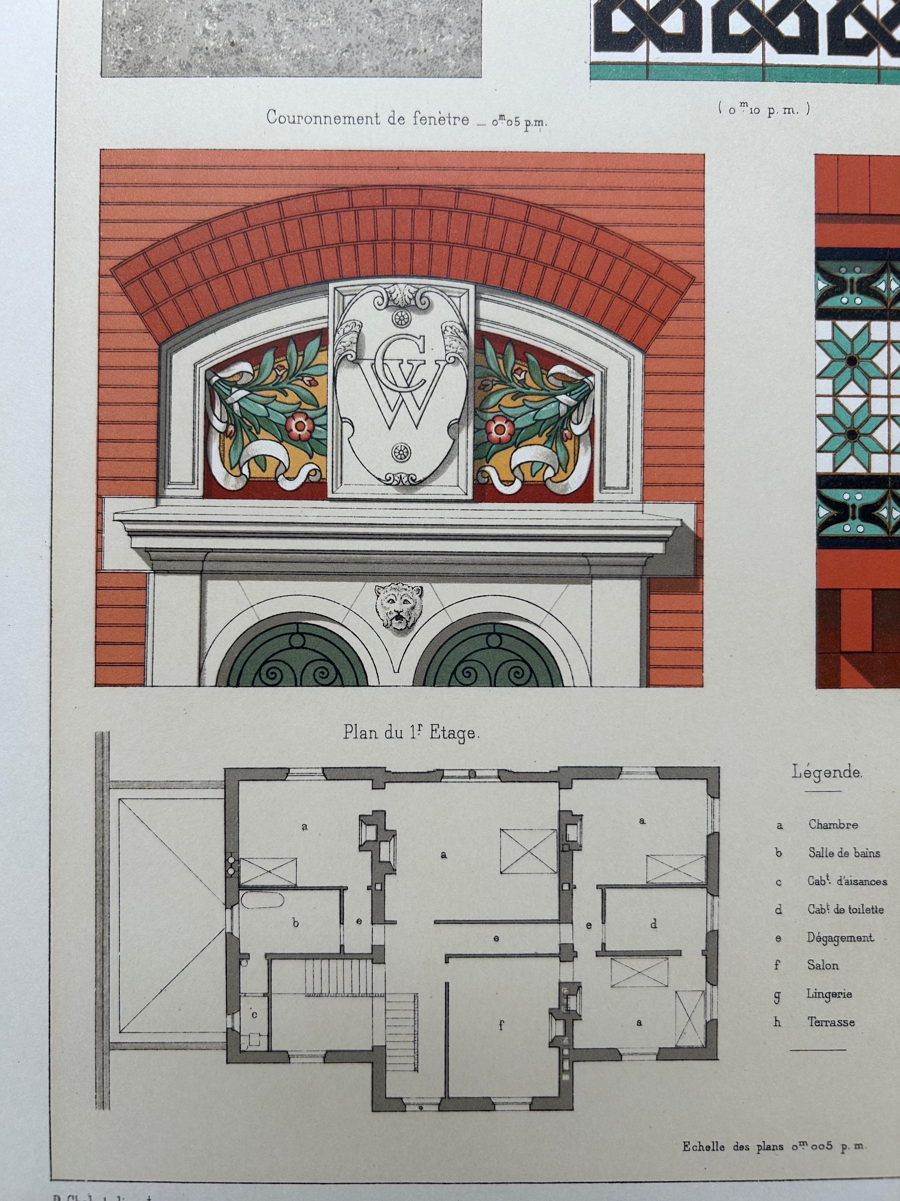 Architektonischer Druck der Villa Weber in Frankreich – Chabat, um 1900 im Angebot 4