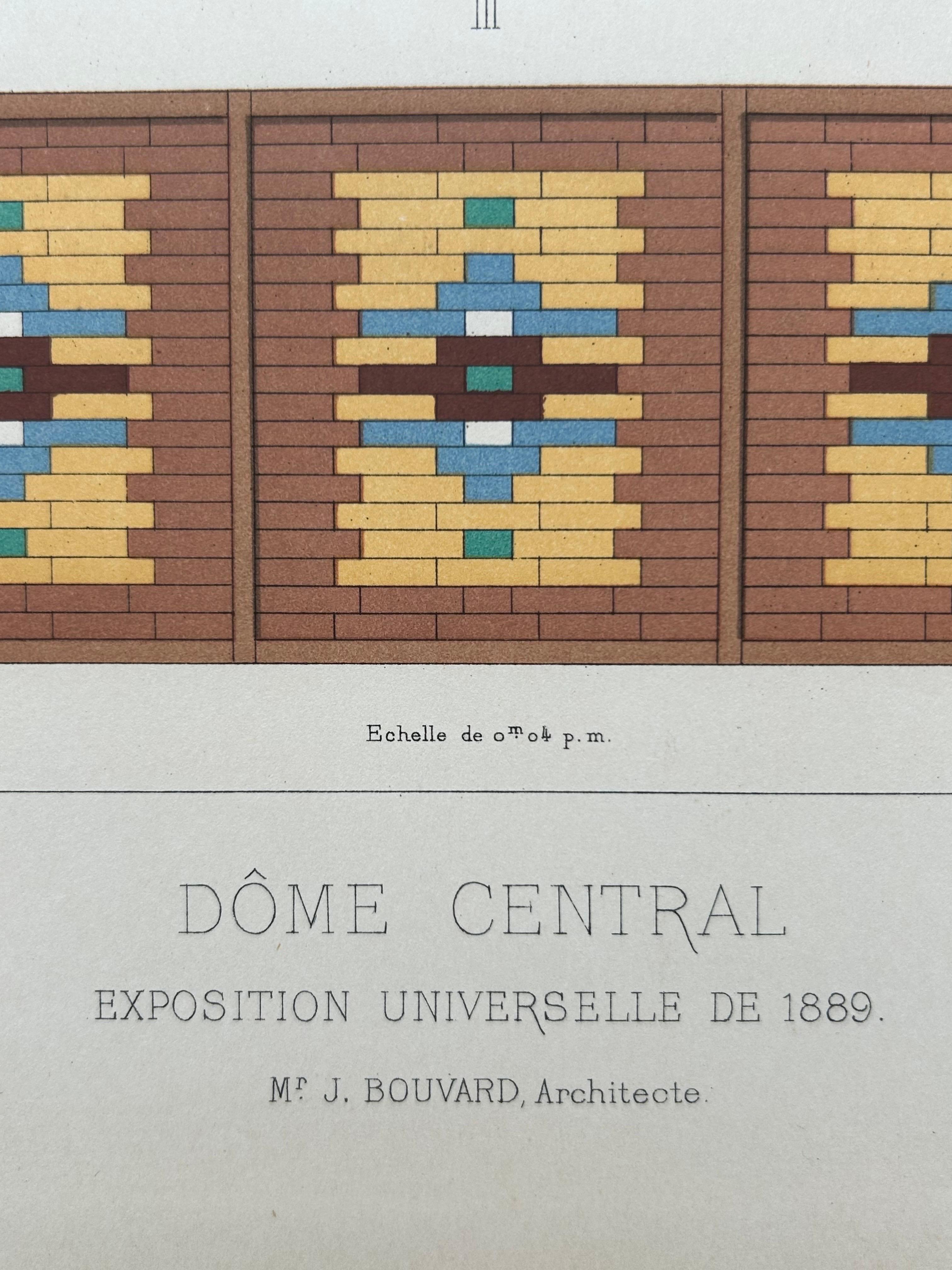 Dôme Central – French Architectural Lithograph from La Brique, Exposition 1889 In Good Condition For Sale In Langweer, NL