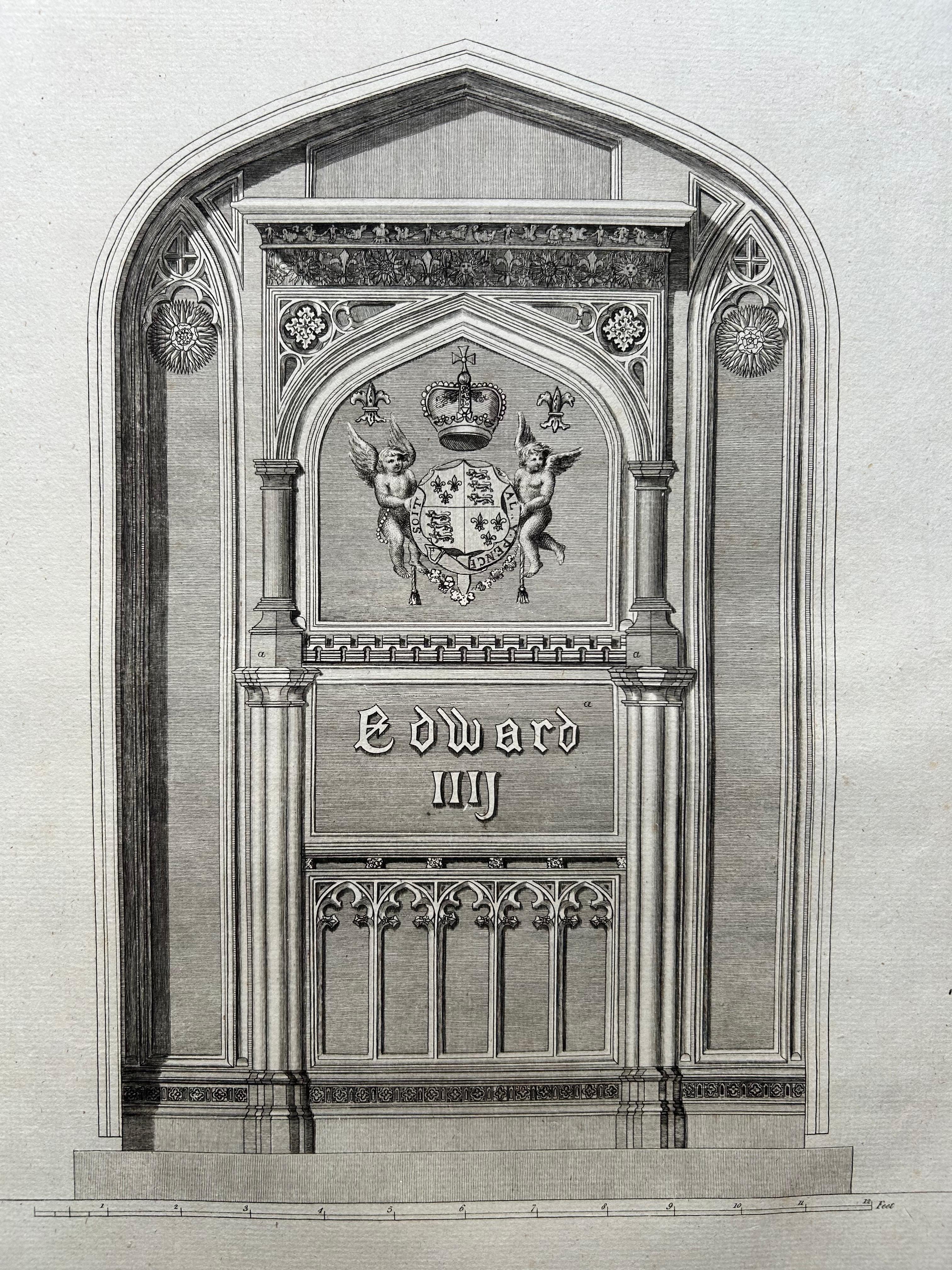 Monument of King Edward IV – Antique Engraving of St George’s Chapel, Windsor, 1790

This finely detailed antique engraving shows the monument of King Edward IV, located in St George’s Chapel at Windsor Castle. The composition centers on the