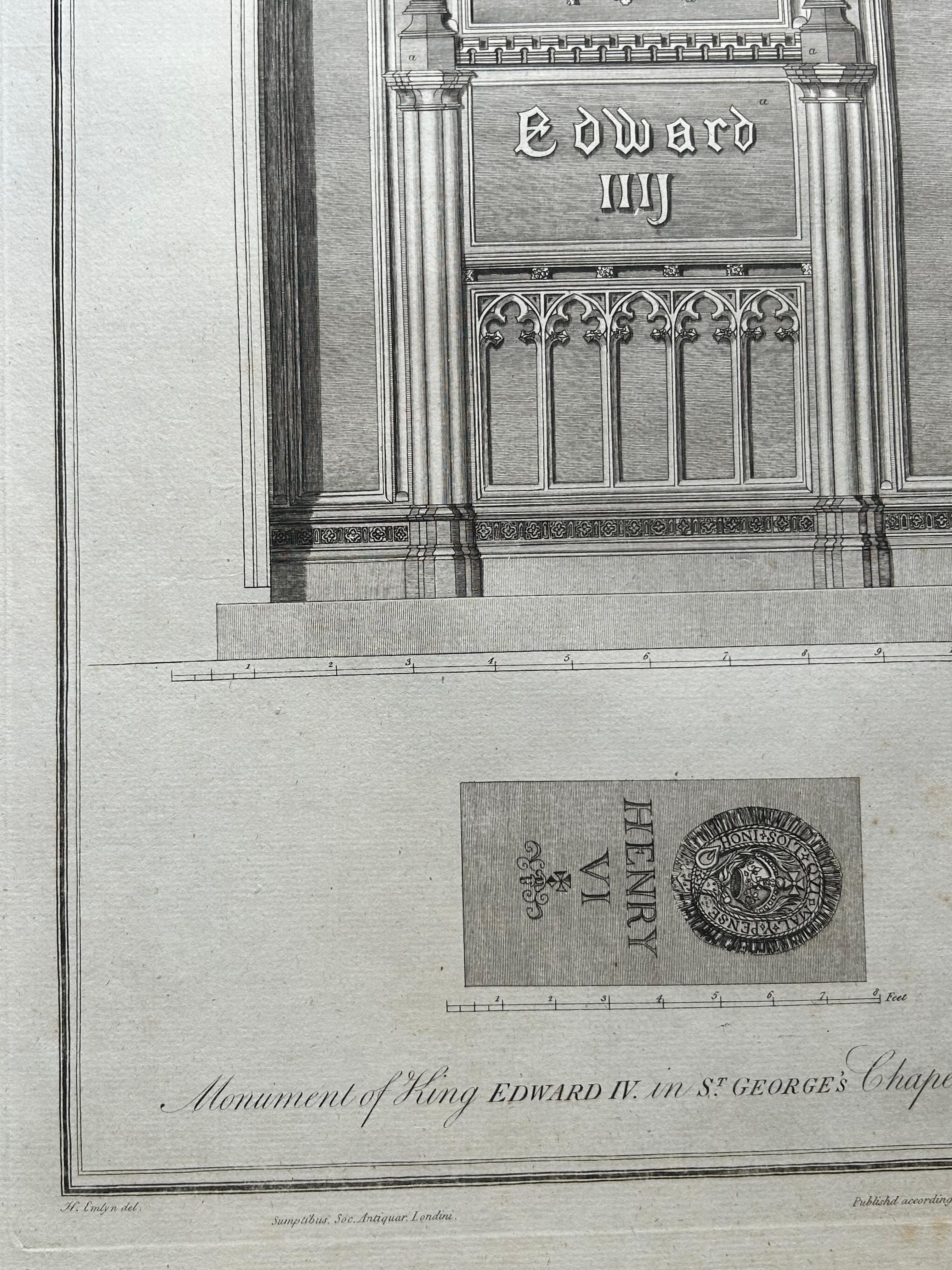 18th Century and Earlier Monument of King Edward IV – Antique Engraving, St George’s Chapel, 1790 For Sale