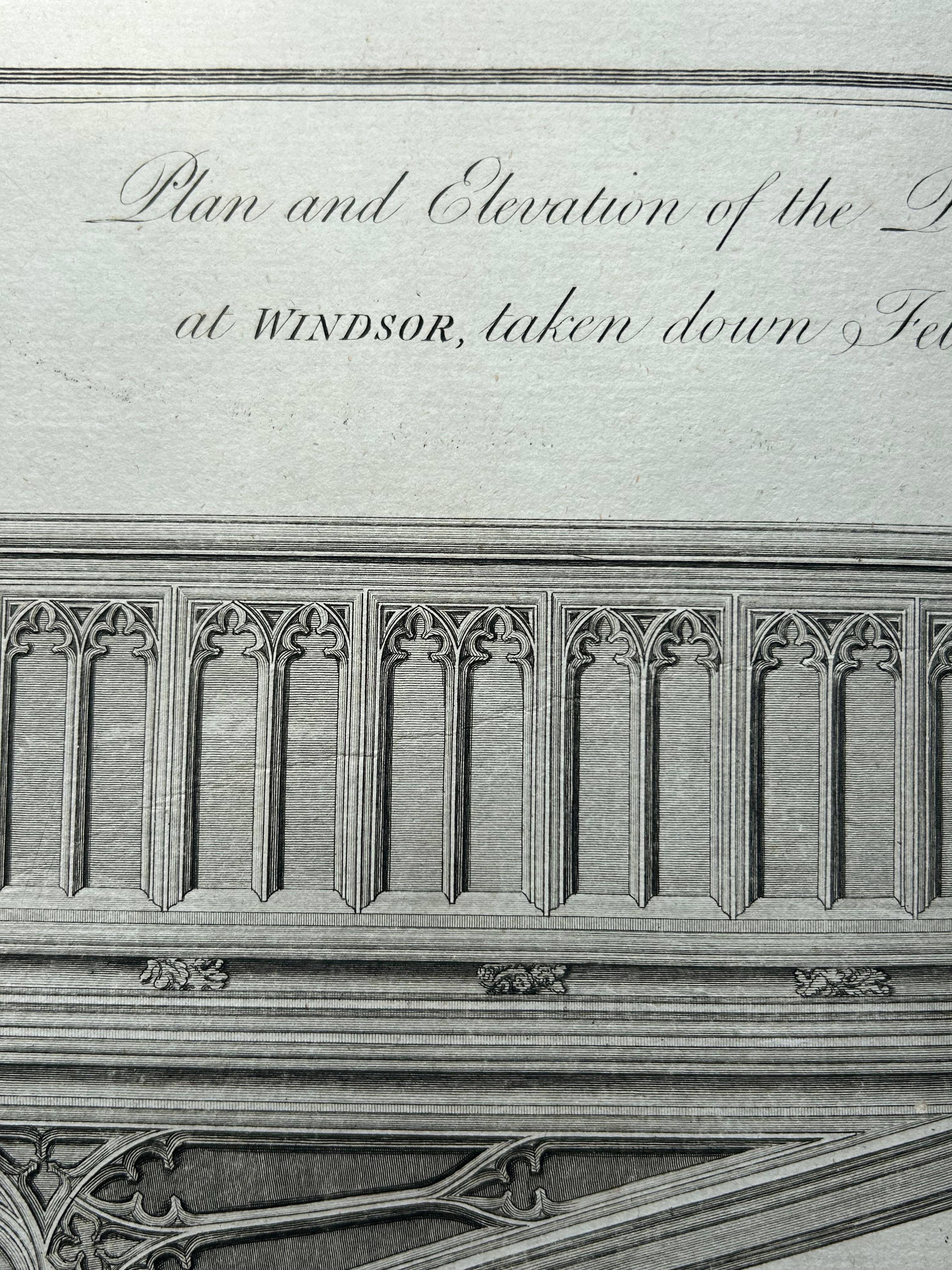 Engraved Rood Loft St George’s Chapel Windsor – Antique Architectural Engraving, 1789 For Sale