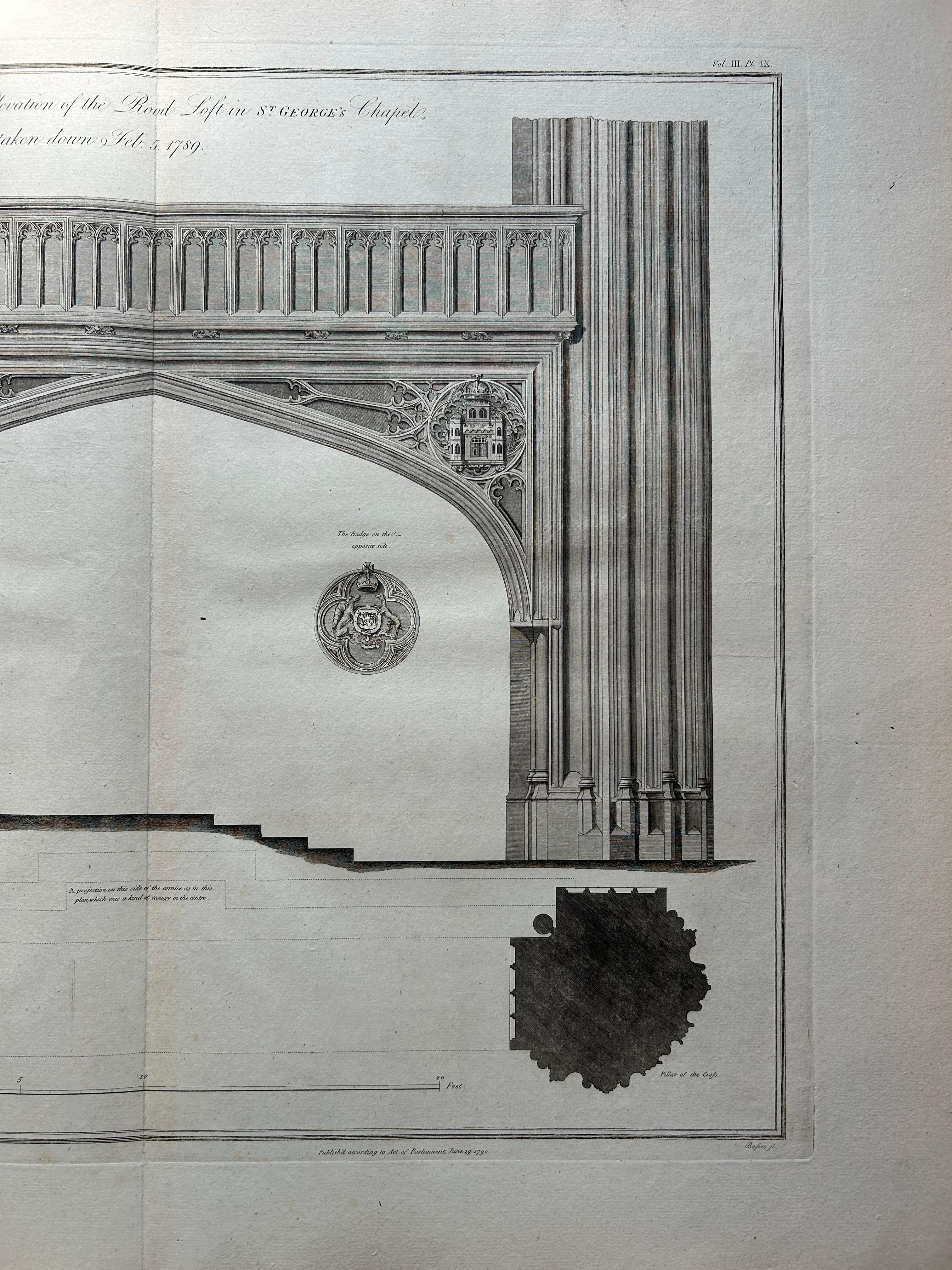 English Rood Loft St George’s Chapel Windsor – Antique Architectural Engraving, 1789 For Sale