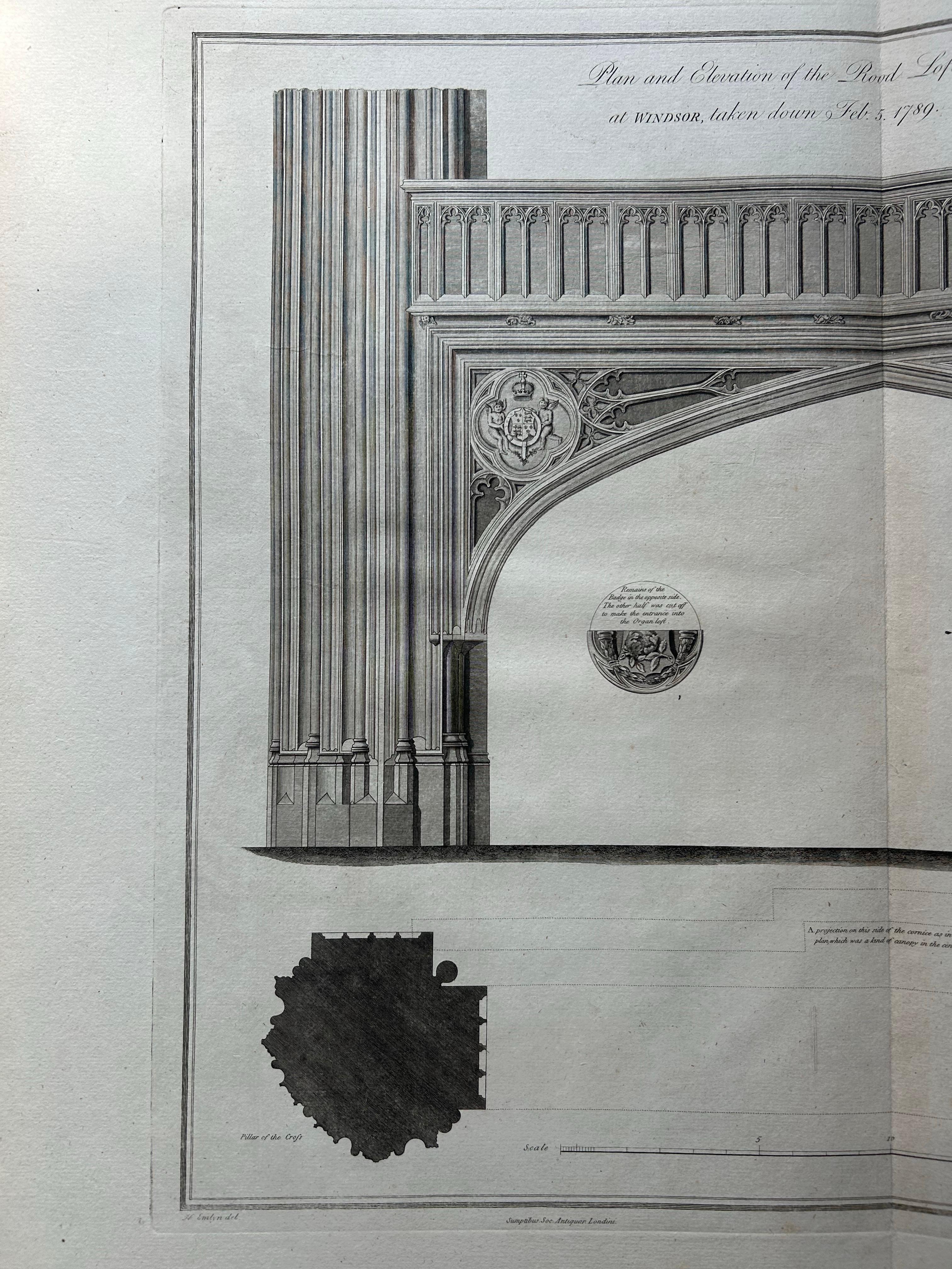 Plan & Elevation of Rood Loft – Antique Engraving of St George’s Chapel, Windsor, 1789

This finely executed antique engraving presents the plan and elevation of the Rood Loft in St George’s Chapel at Windsor Castle, as it appeared before being