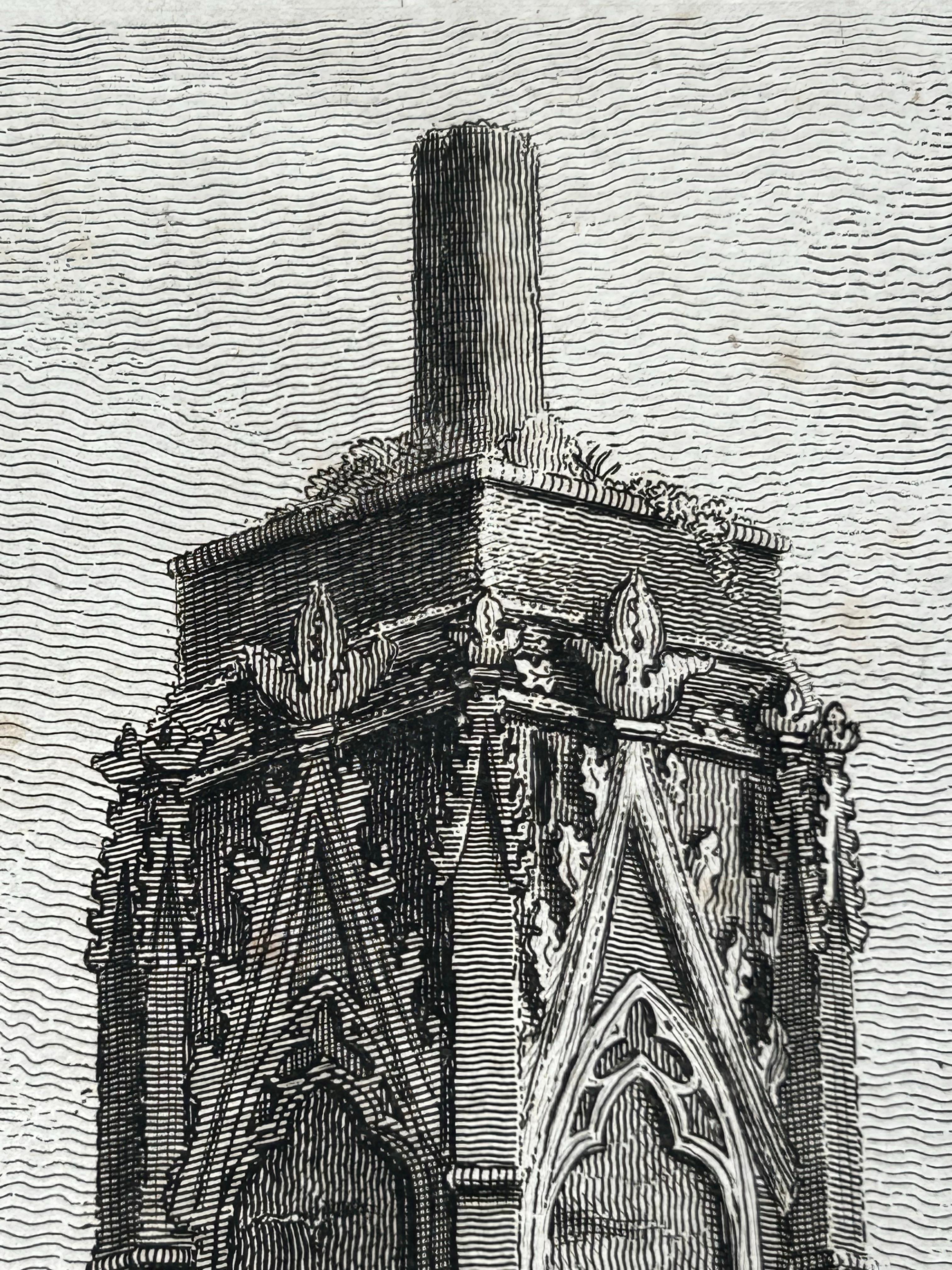 Engraved Queen Eleanor Memorial Cross – Antique Engraving of Waltham Cross, c.1791 For Sale