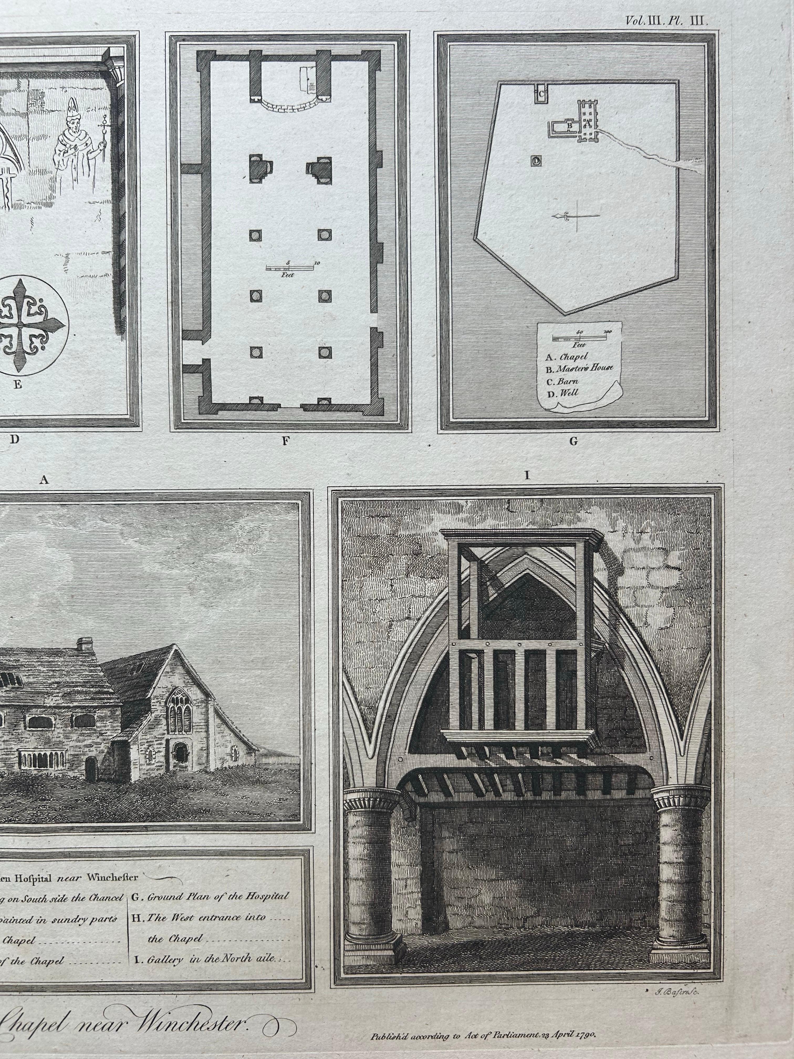 Magdalen Chapel near Winchester – Engraving of Medieval Hospital Site, 1790 In Good Condition For Sale In Langweer, NL