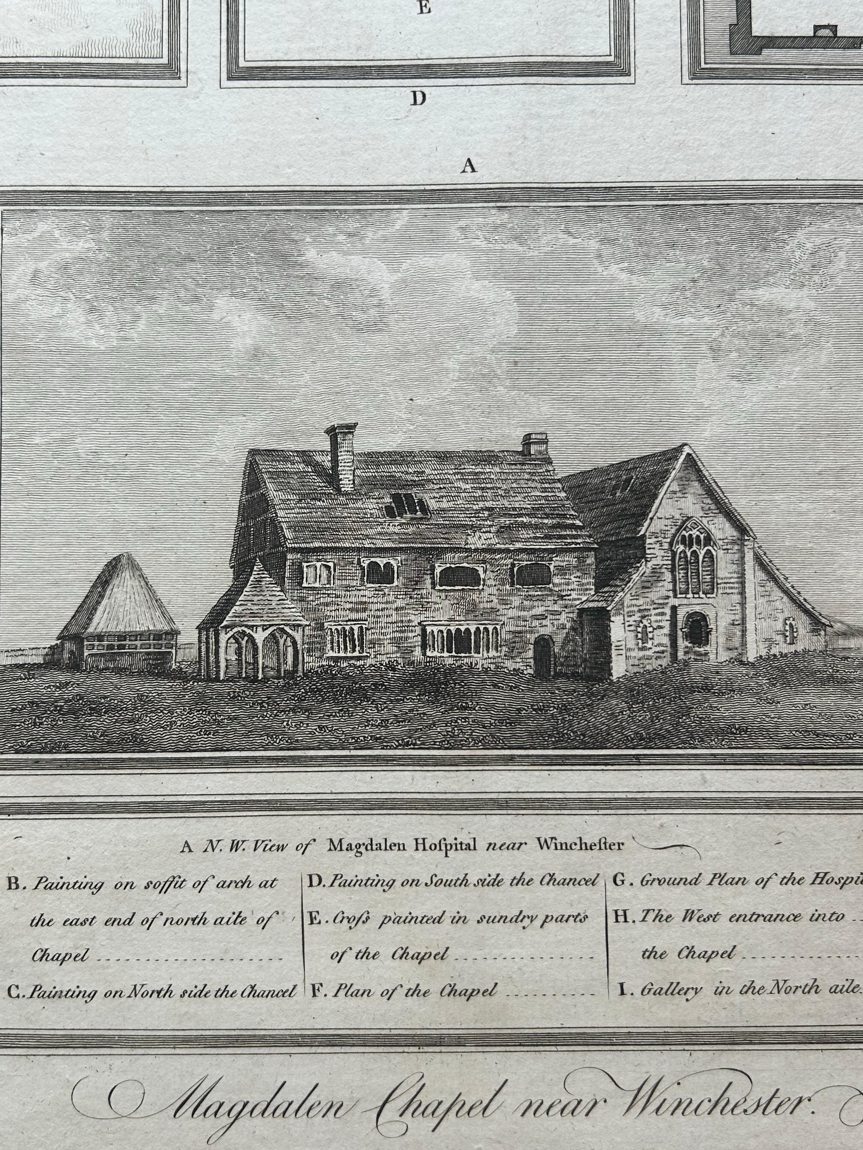 Magdalen Chapel near Winchester – Engraving of Medieval Hospital Site, 1790 For Sale 4