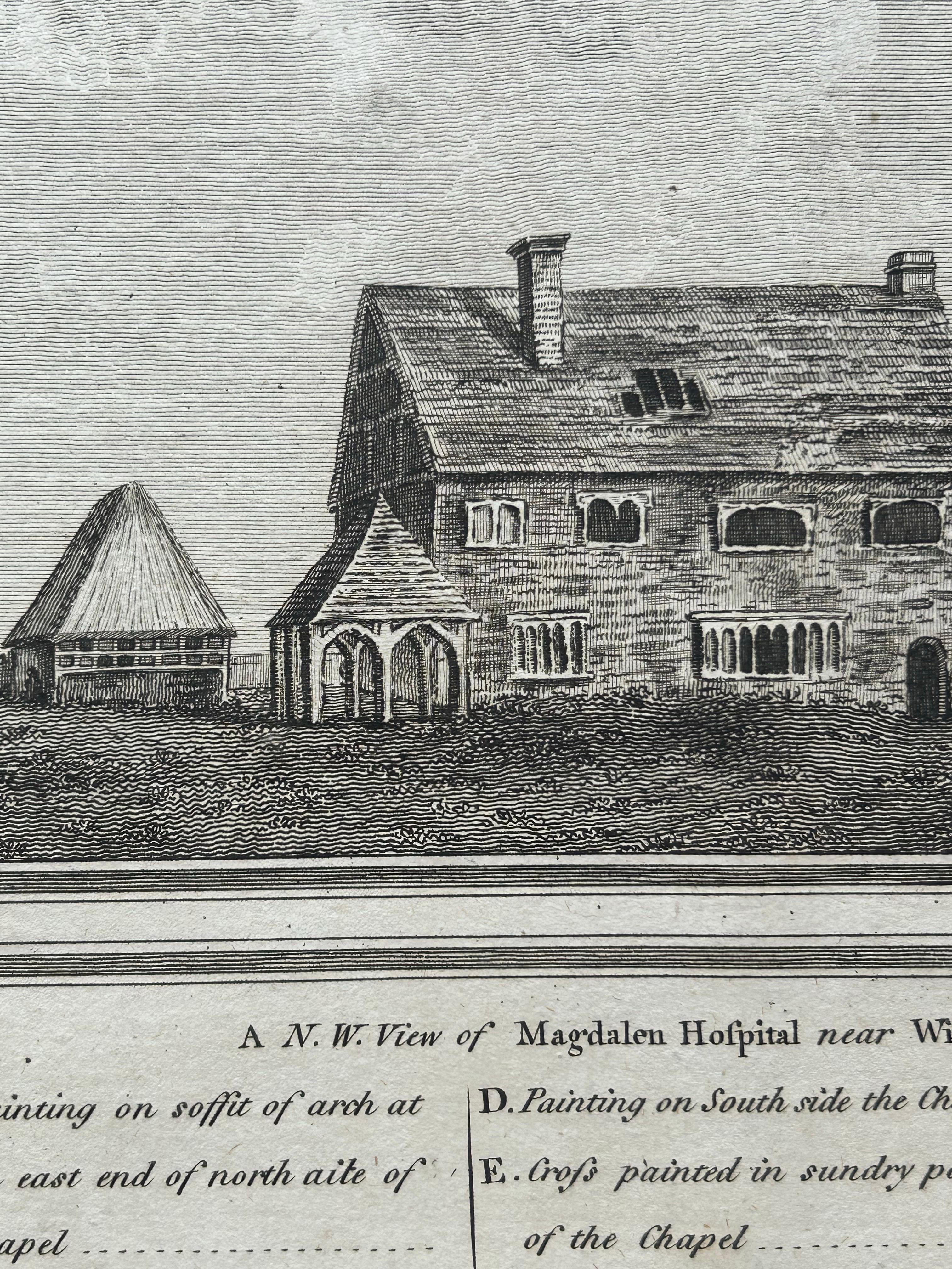 Magdalen Chapel near Winchester – Engraving of Medieval Hospital Site, 1790 For Sale 5