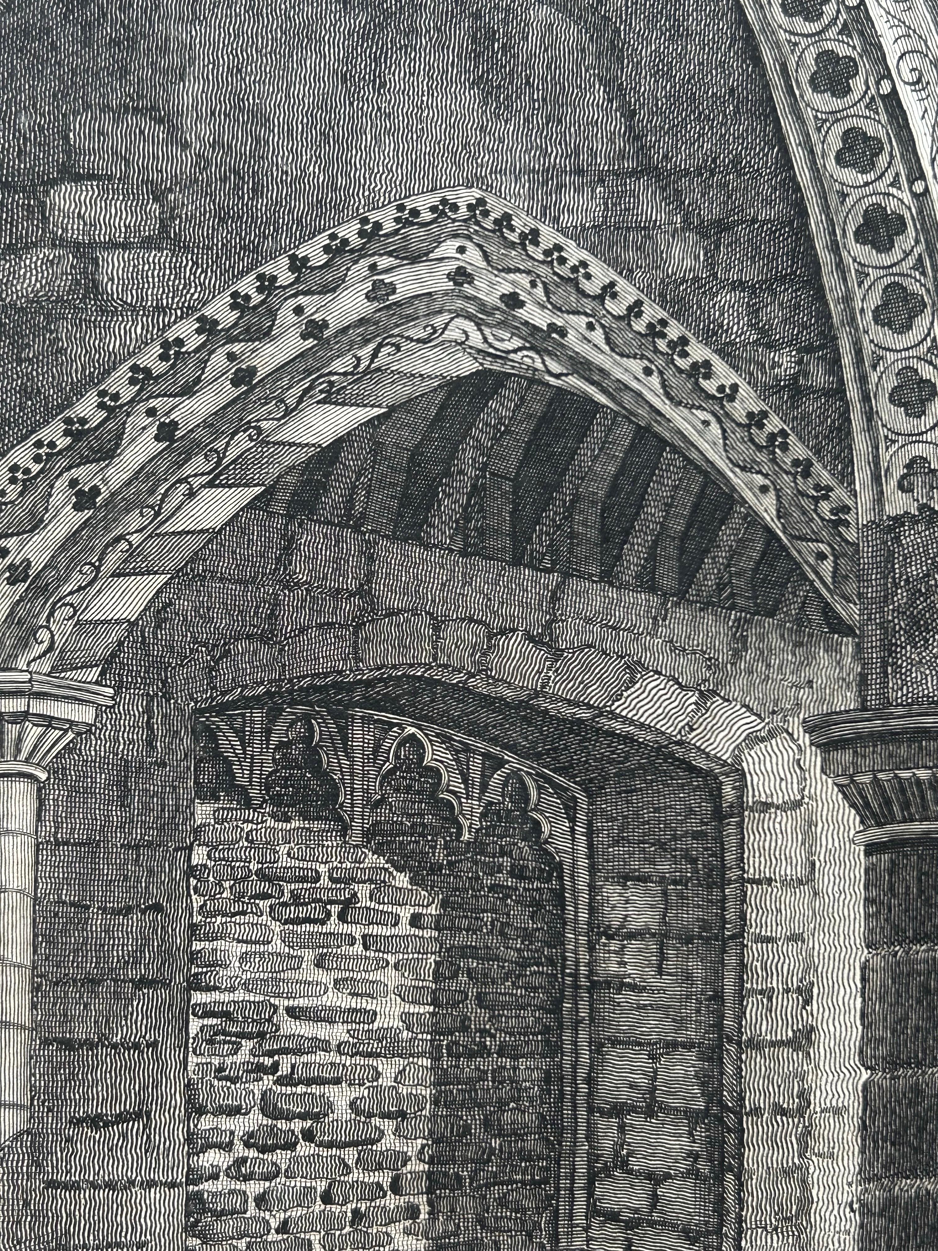 18th Century and Earlier Inside View of Magdalen Chapel – Engraving of Medieval Gothic Interior, 1790 For Sale