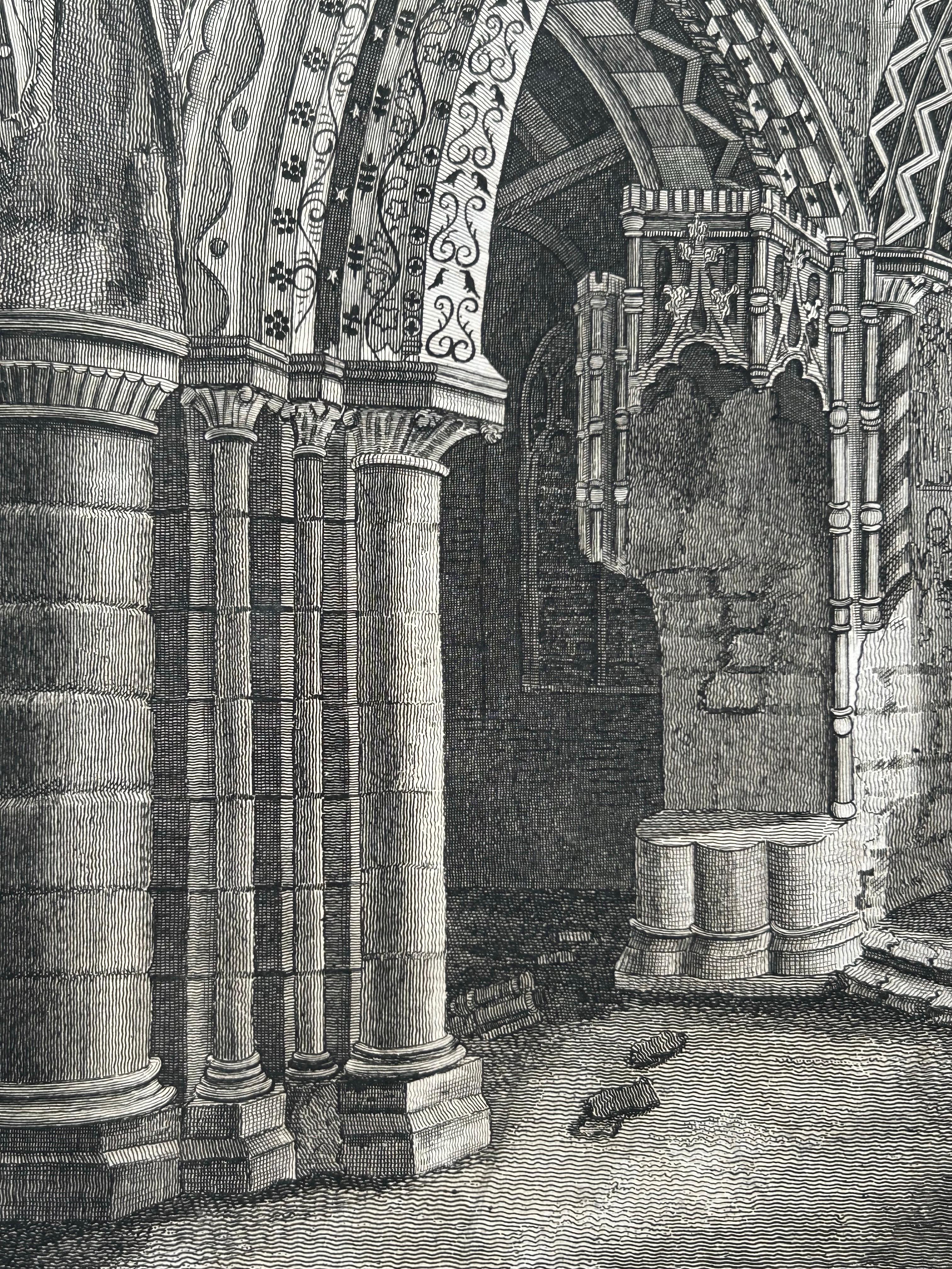 Paper Inside View of Magdalen Chapel – Engraving of Medieval Gothic Interior, 1790 For Sale