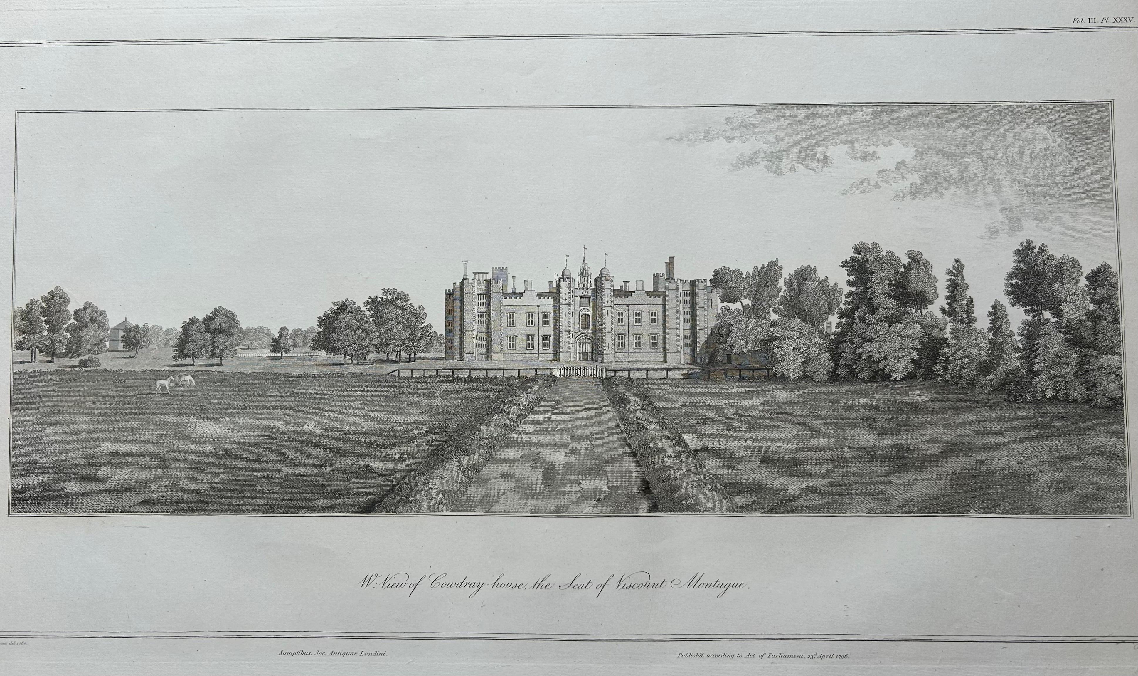 English West View of Cowdray House – Historic Sussex Estate Engraving, 1796 For Sale