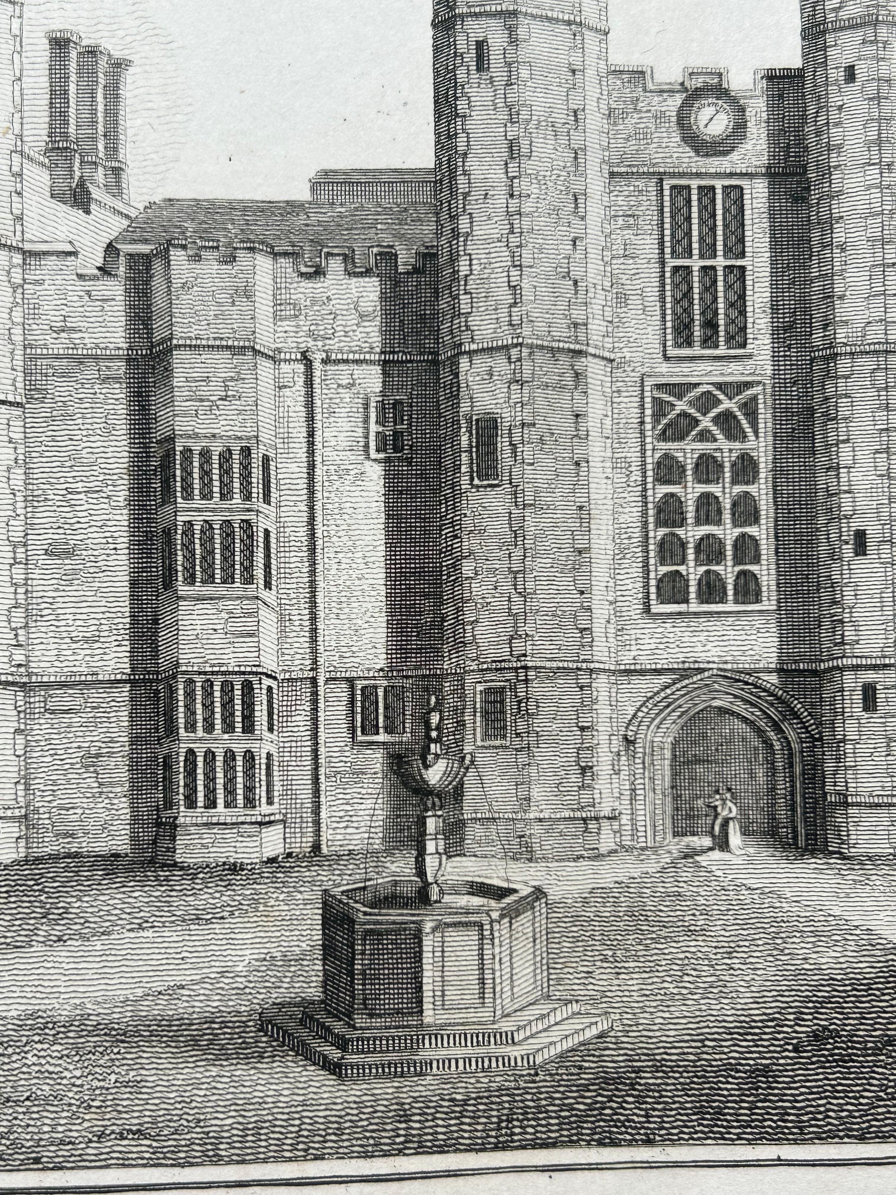 Cowdray Court from the Lodging House – Antique Engraving of Sussex Estate, 1796 In Good Condition For Sale In Langweer, NL