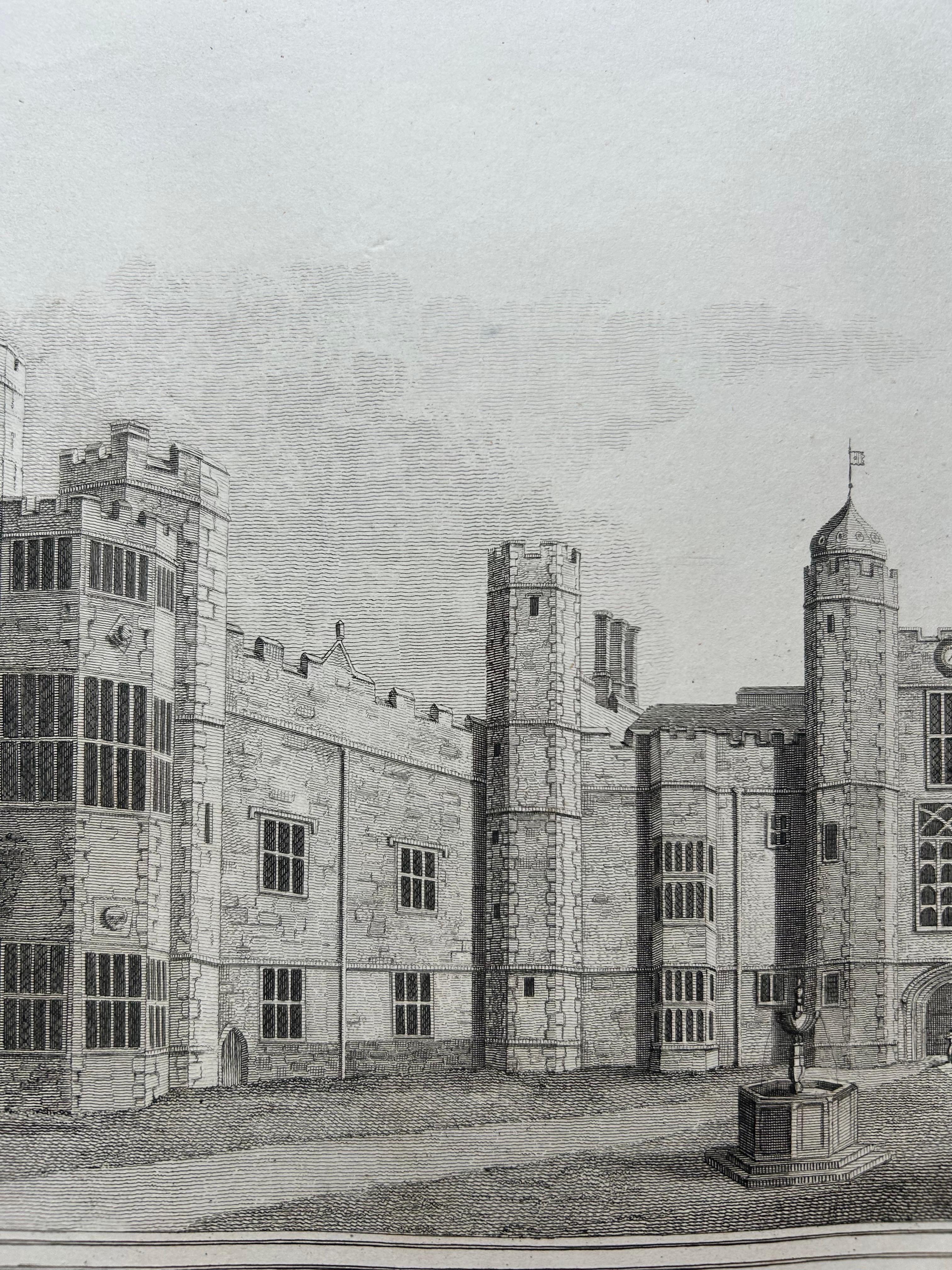 18th Century and Earlier Cowdray Court from the Lodging House – Antique Engraving of Sussex Estate, 1796 For Sale