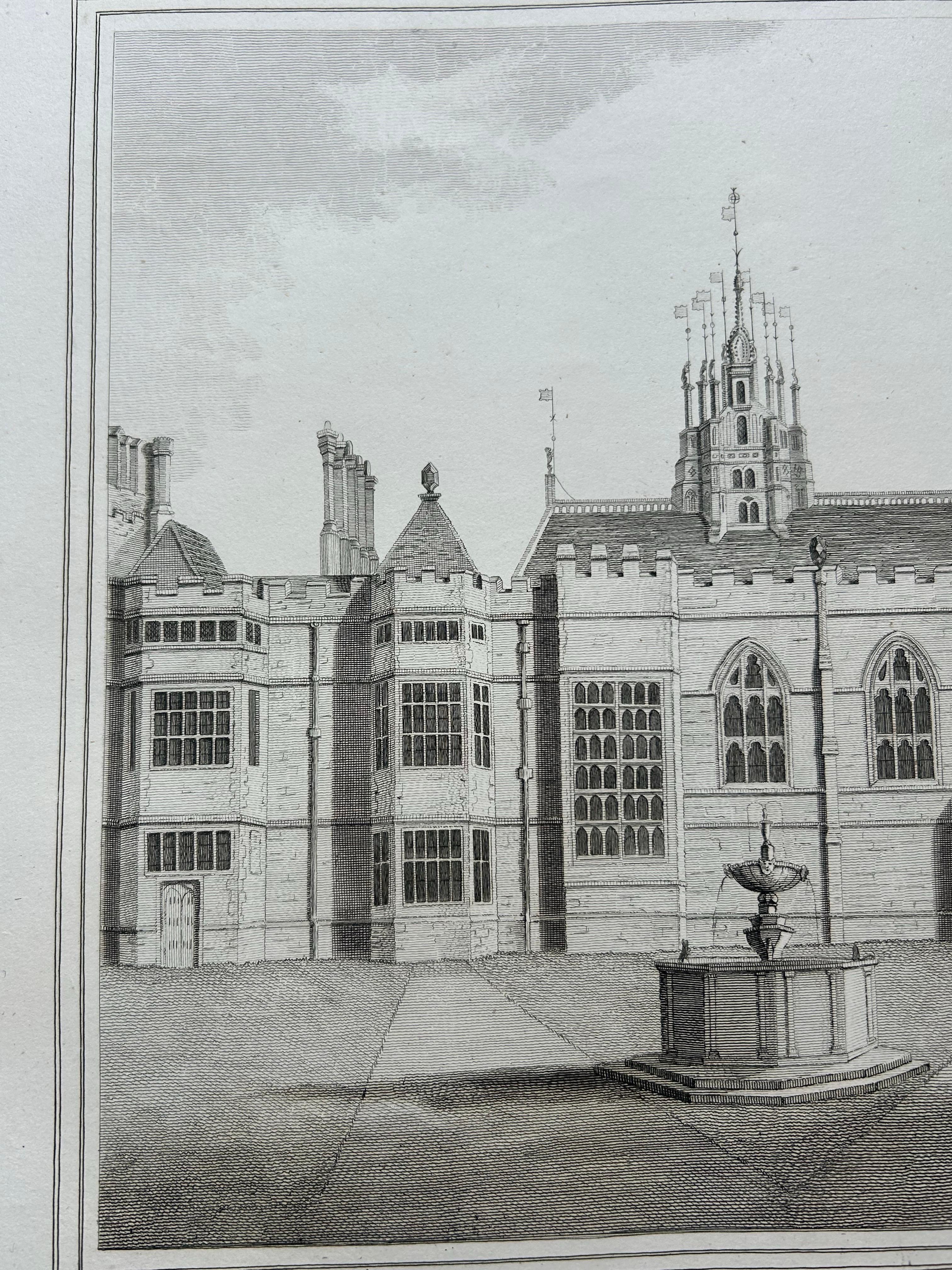 Inner Front of Cowdray House – Antique Engraving from the Gateway, Sussex 1796 In Good Condition For Sale In Langweer, NL