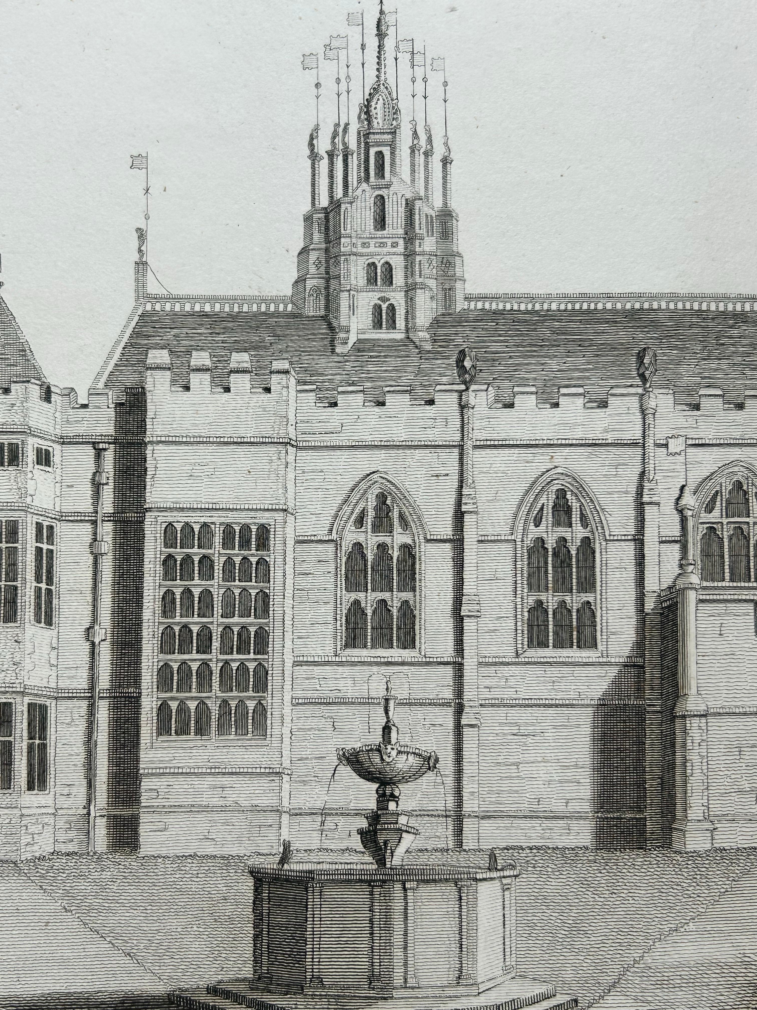 Engraved Inner Front of Cowdray House – Antique Engraving from the Gateway, Sussex 1796 For Sale