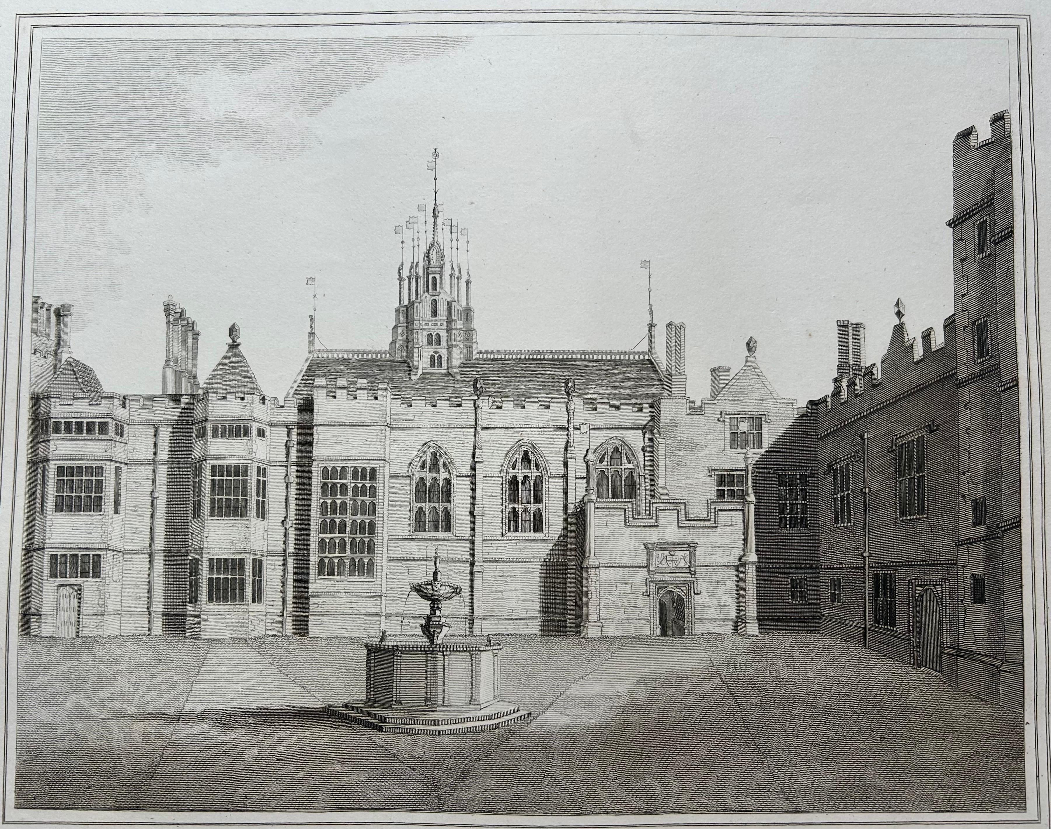 Inner Front of Cowdray House – Antique Engraving from the Gateway, Sussex 1796

This finely detailed antique engraving captures the inner front of Cowdray House in West Sussex, England, as viewed from the gateway. The composition presents the